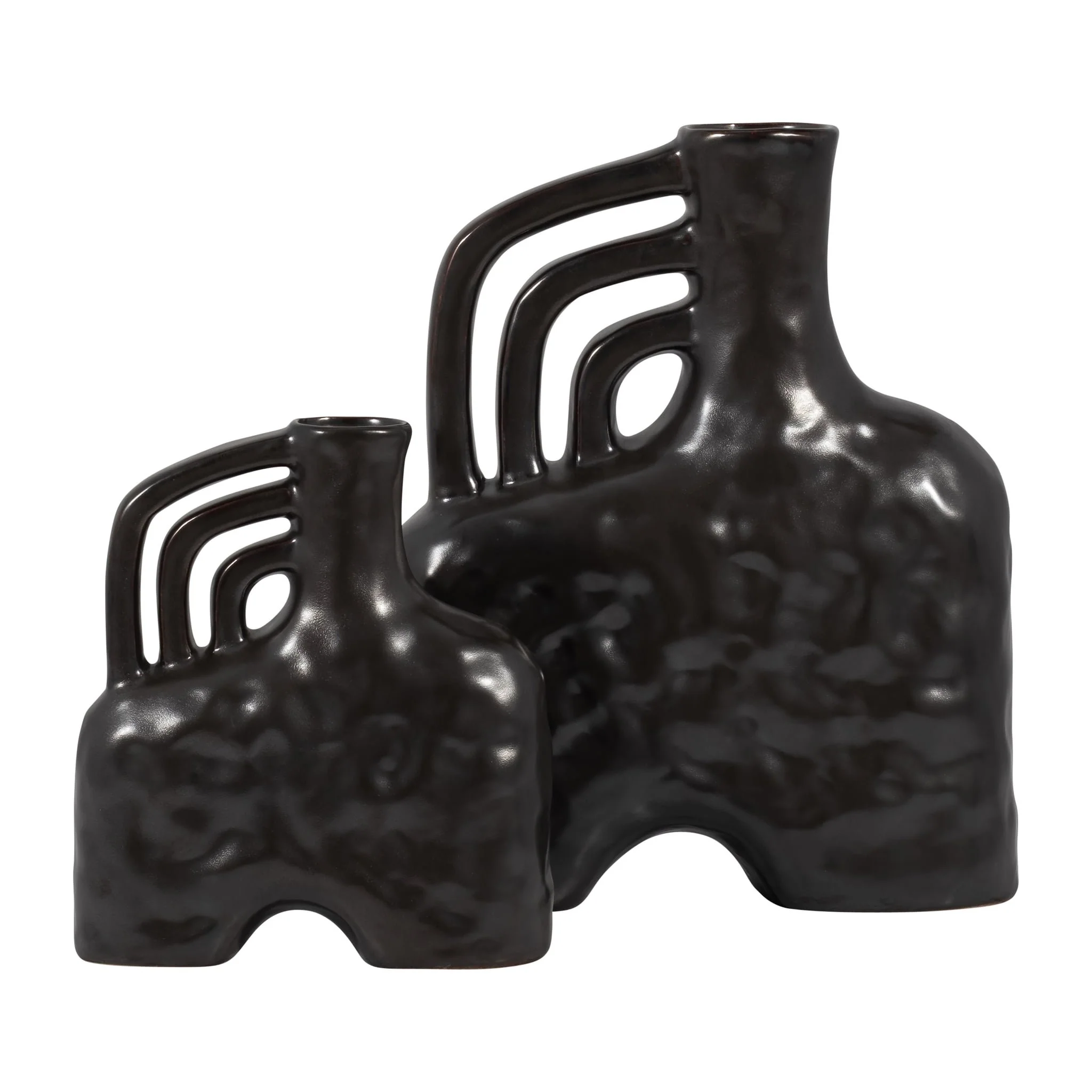 Cer, 8" Metallic Triple Handle Vase, Black - Image 8