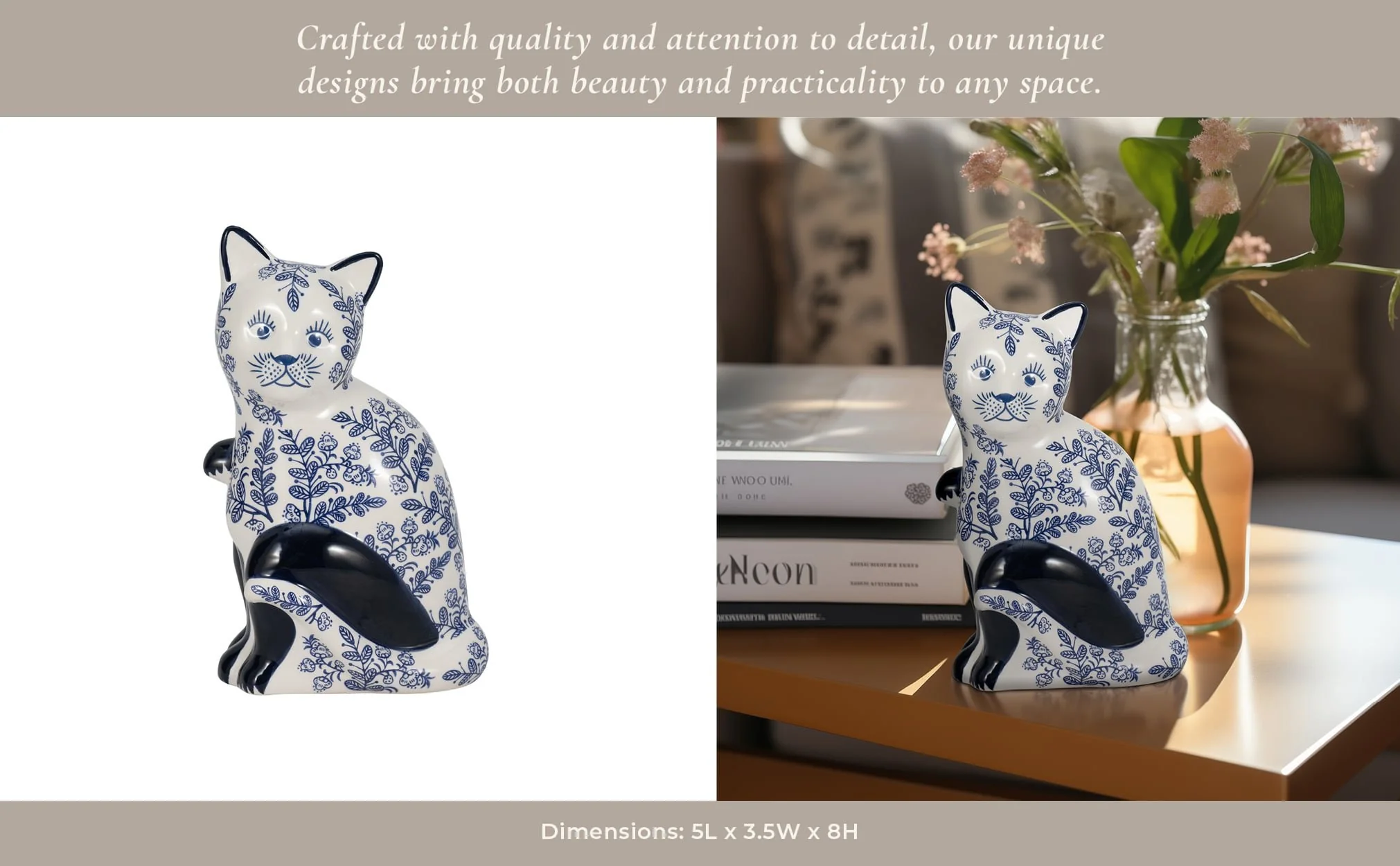 Cer, 8" Sitting Chinoiserie Cat, Blue/white - Image 12