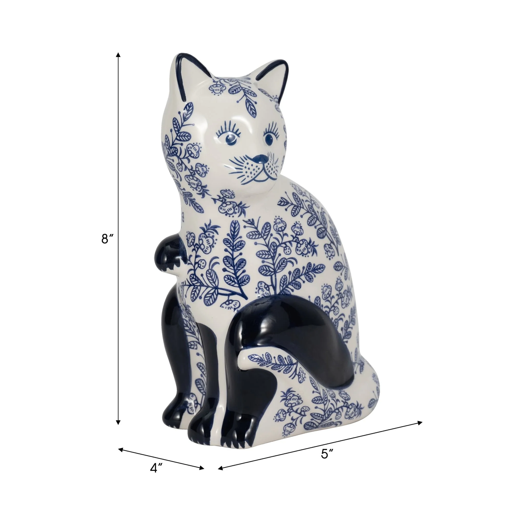 Cer, 8" Sitting Chinoiserie Cat, Blue/white - Image 9