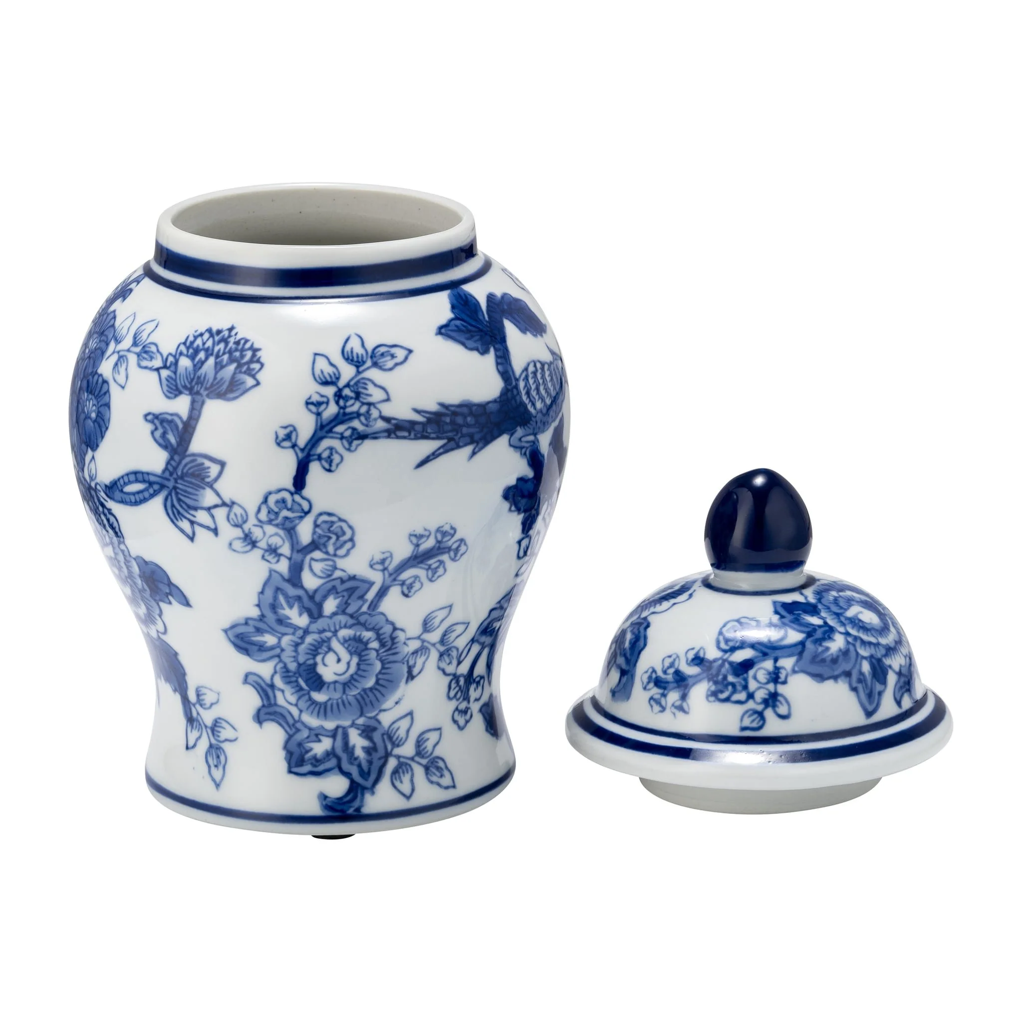 Cer, 8" Temple Jar Bird/flower, Blue - Image 4