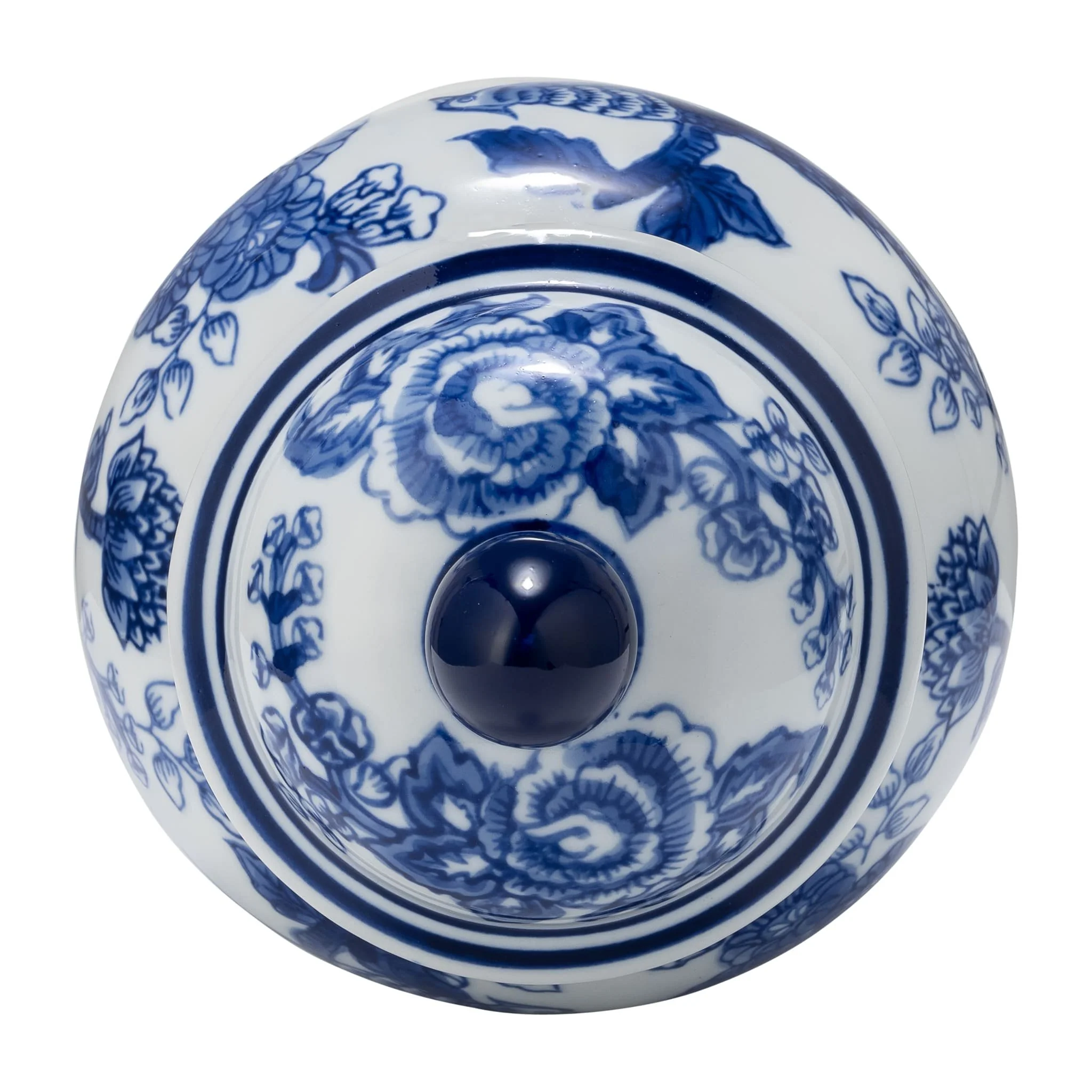 Cer, 8" Temple Jar Bird/flower, Blue - Image 6