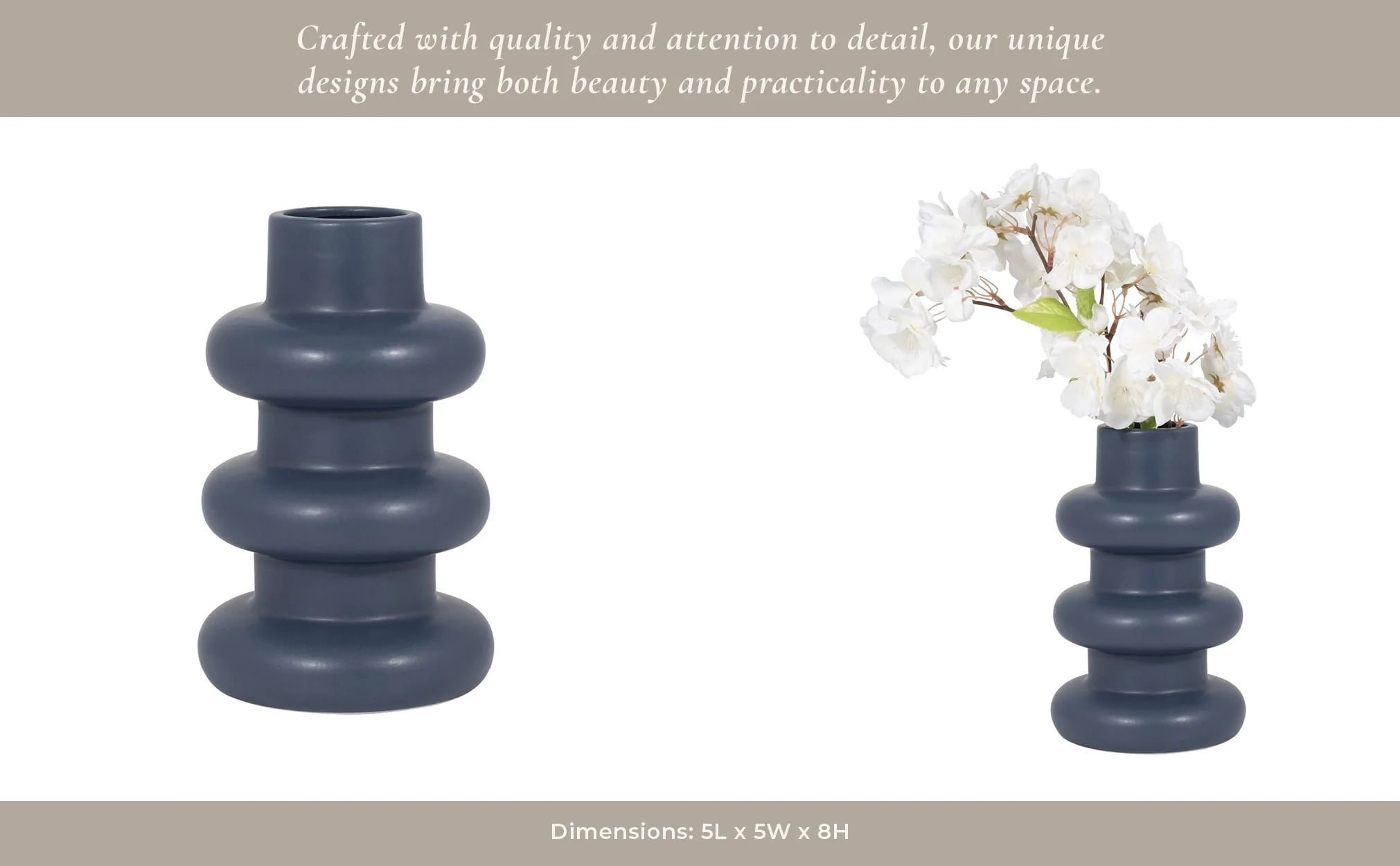 Cer, 8" Three Ribbed Vase, Navy - Image 13