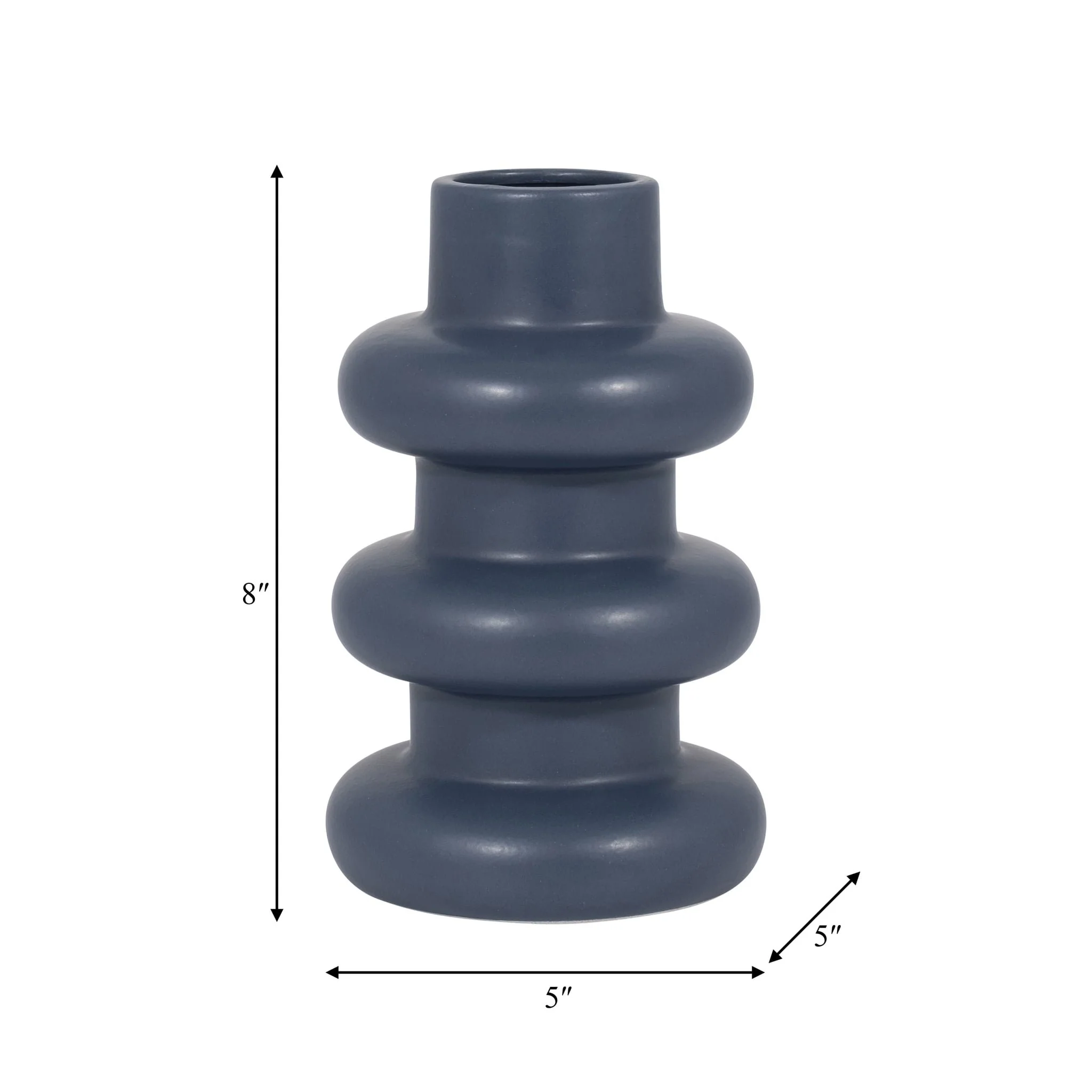 Cer, 8" Three Ribbed Vase, Navy - Image 8