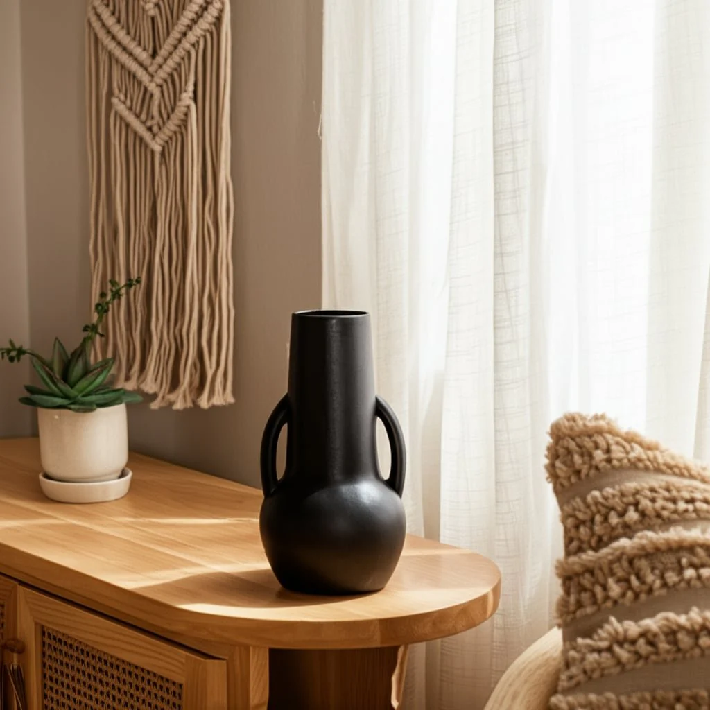 Cer,8",vase W/handles,black - Image 11