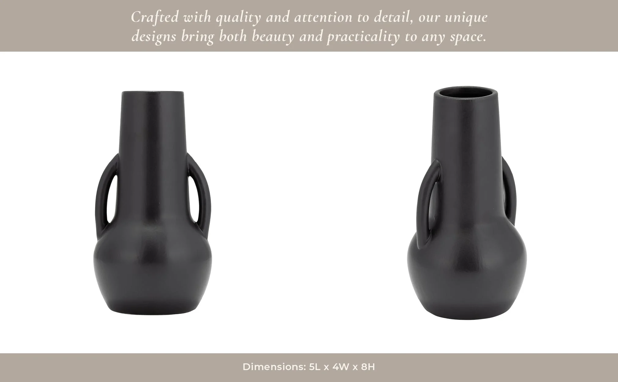 Cer,8",vase W/handles,black - Image 12