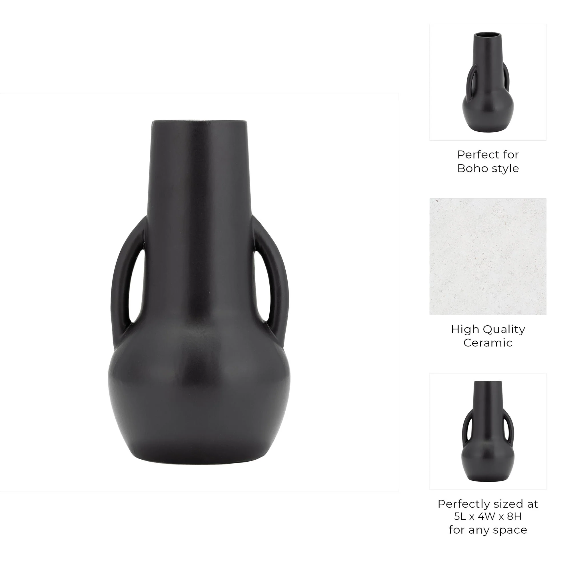 Cer,8",vase W/handles,black - Image 9