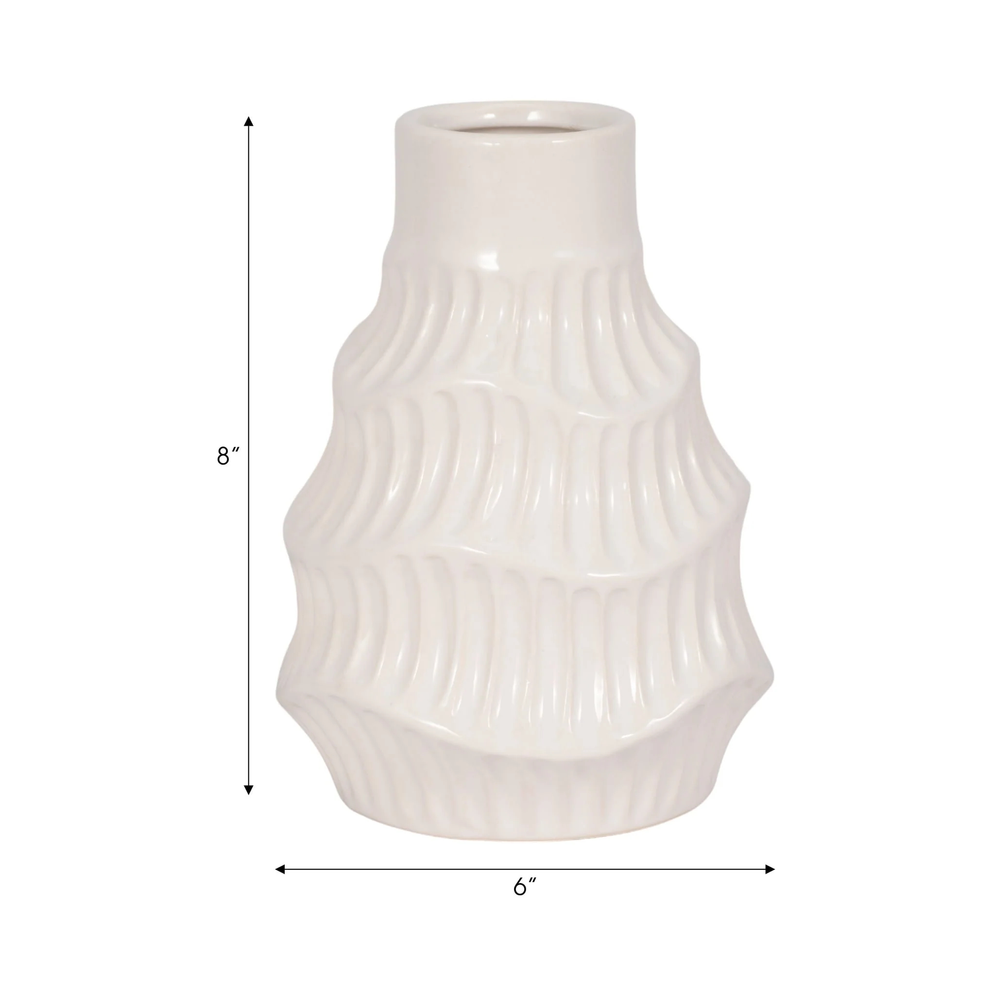 Cer, 8" Wavy Vase, White - Image 8