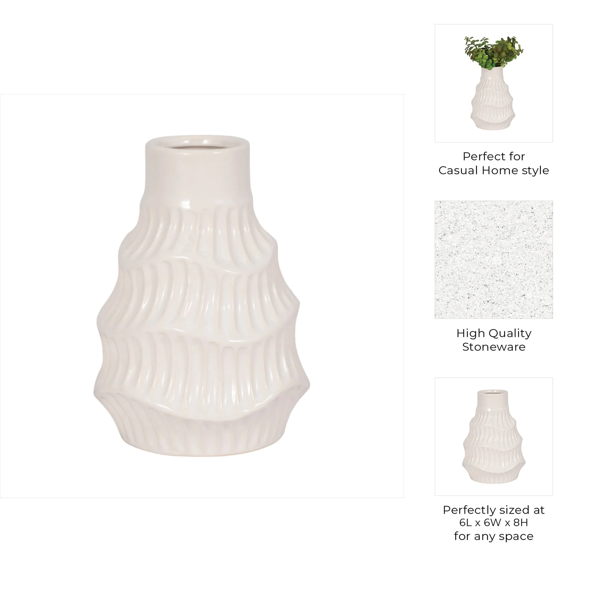 Cer, 8" Wavy Vase, White - Image 9