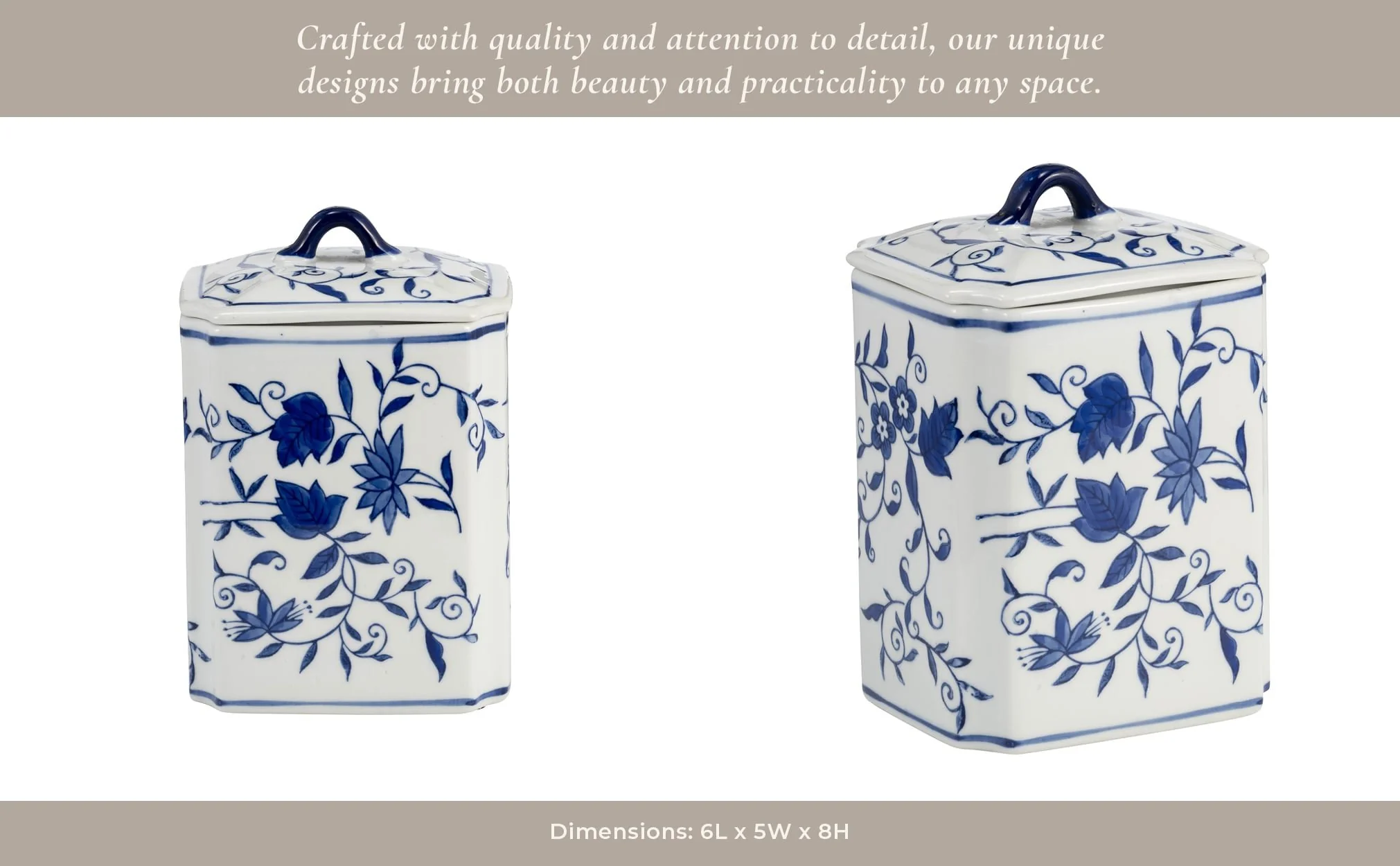Cer, 8"h Box Jar W/ Lid, Blue - Image 14