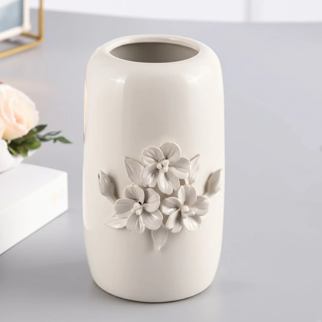 Cer, 8"h Flower Bunch Vase, Ivory - Image 12