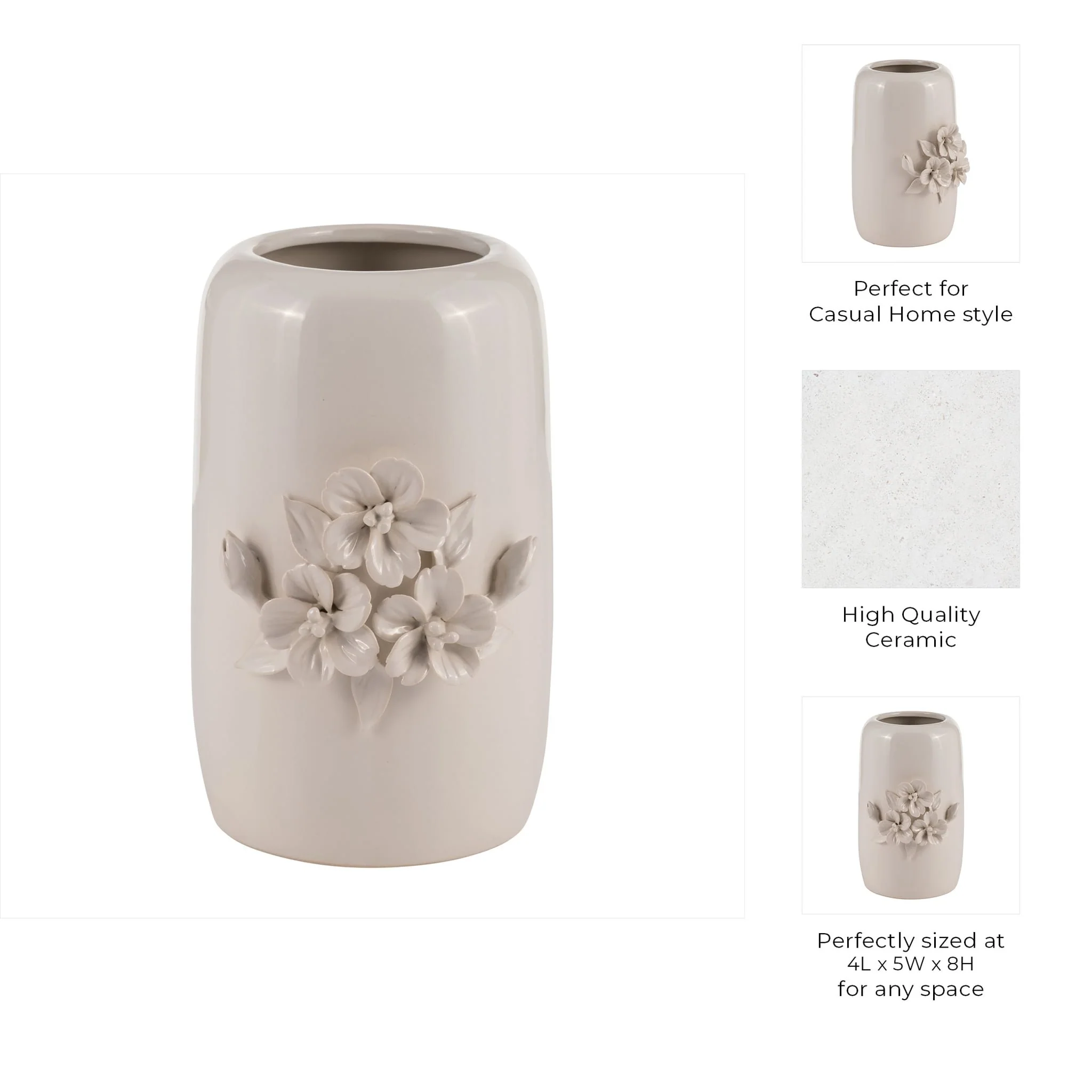 Cer, 8"h Flower Bunch Vase, Ivory - Image 9