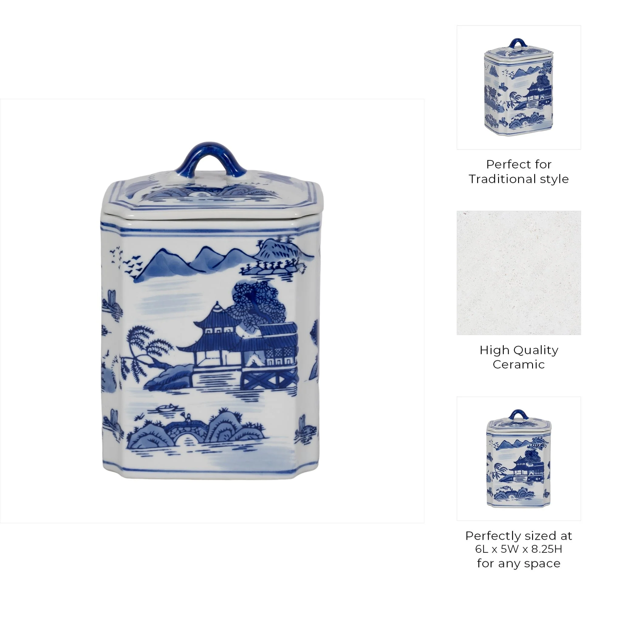 Cer, 8"h Rectangular Jar W/ Lid, Blue - Image 10