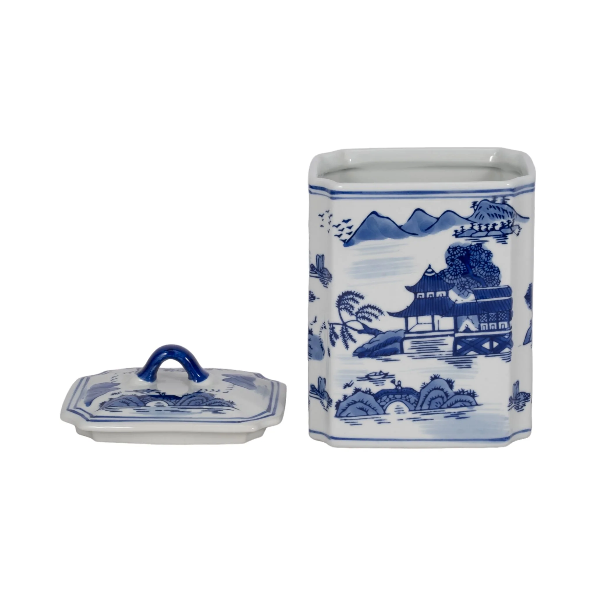 Cer, 8"h Rectangular Jar W/ Lid, Blue - Image 4