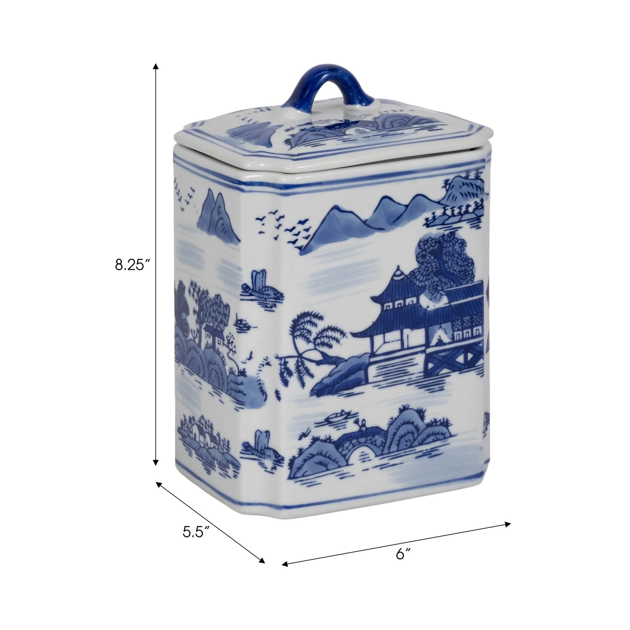 Cer, 8"h Rectangular Jar W/ Lid, Blue - Image 9