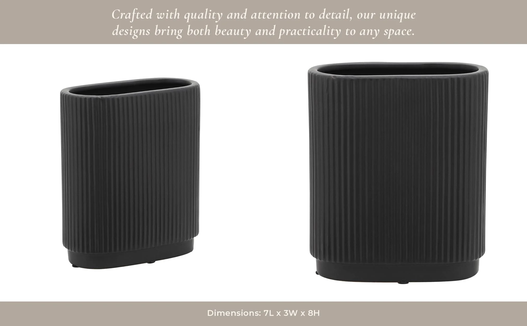 Cer, 8"h Ridged Vase, Black - Image 14