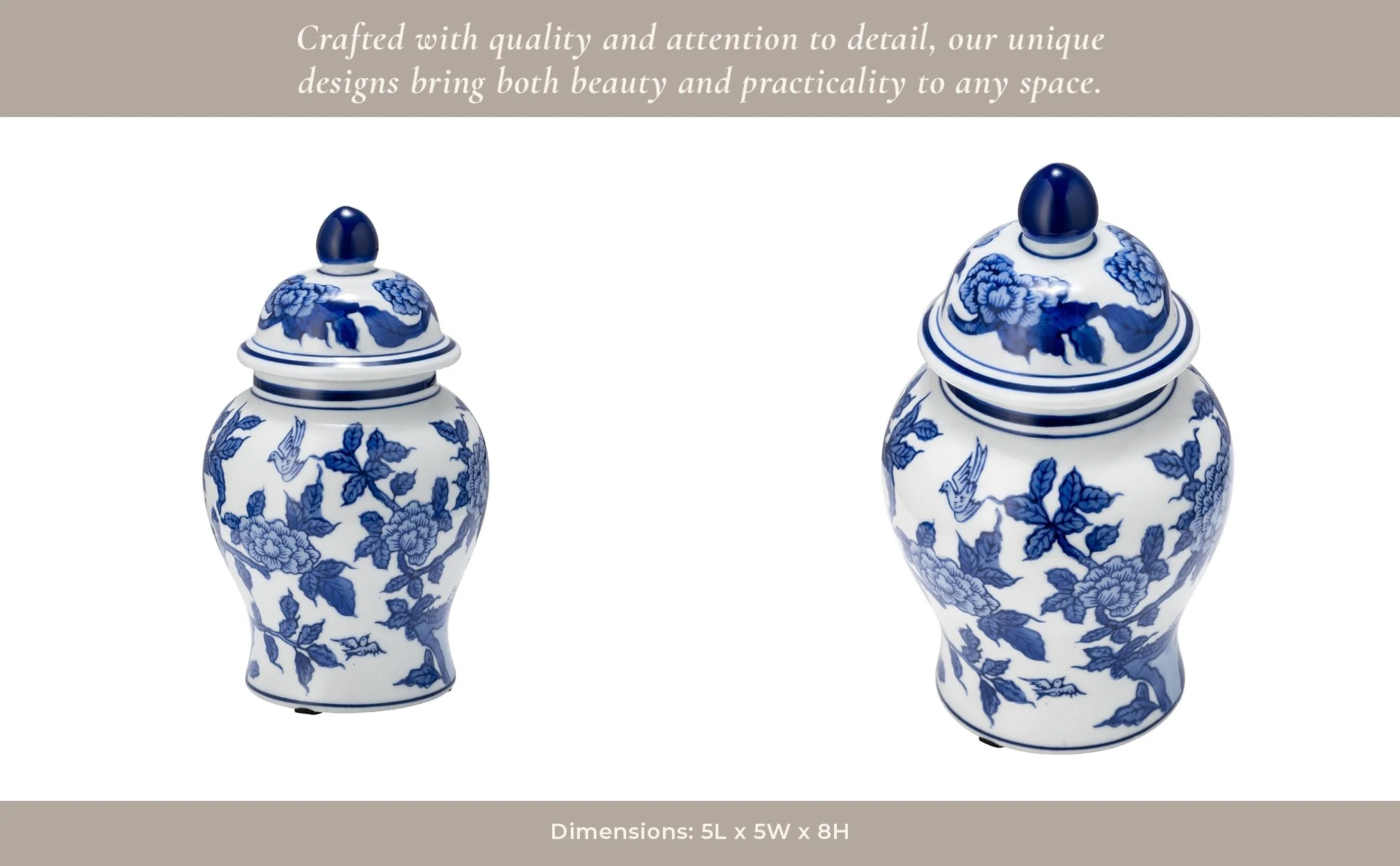 Cer, 8"h Temple Jar, Blue/white - Image 6