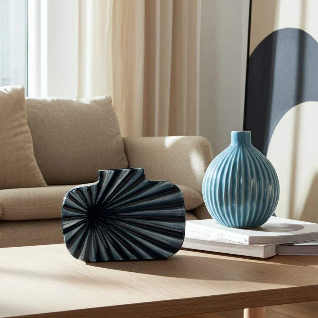 Cer, 8"h Textured Vase, Nvy Blue/cream - Image 11