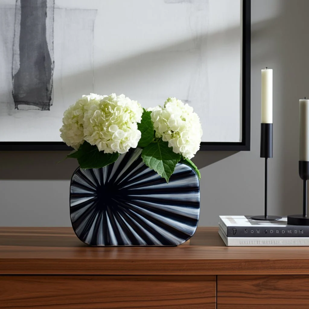 Cer, 8"h Textured Vase, Nvy Blue/cream - Image 9