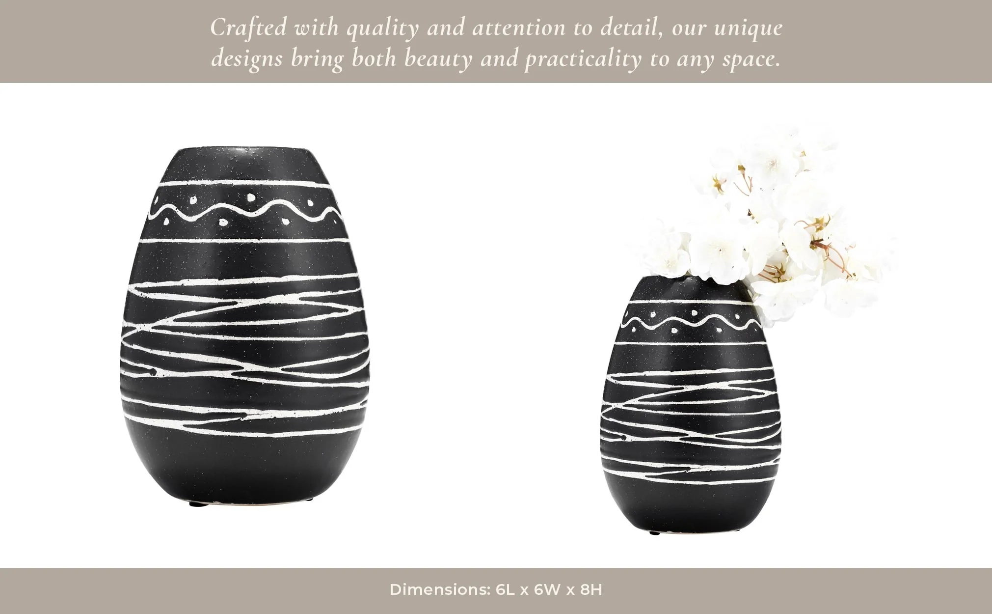 Cer, 8"h Tribal Vase, Black/white - Image 11