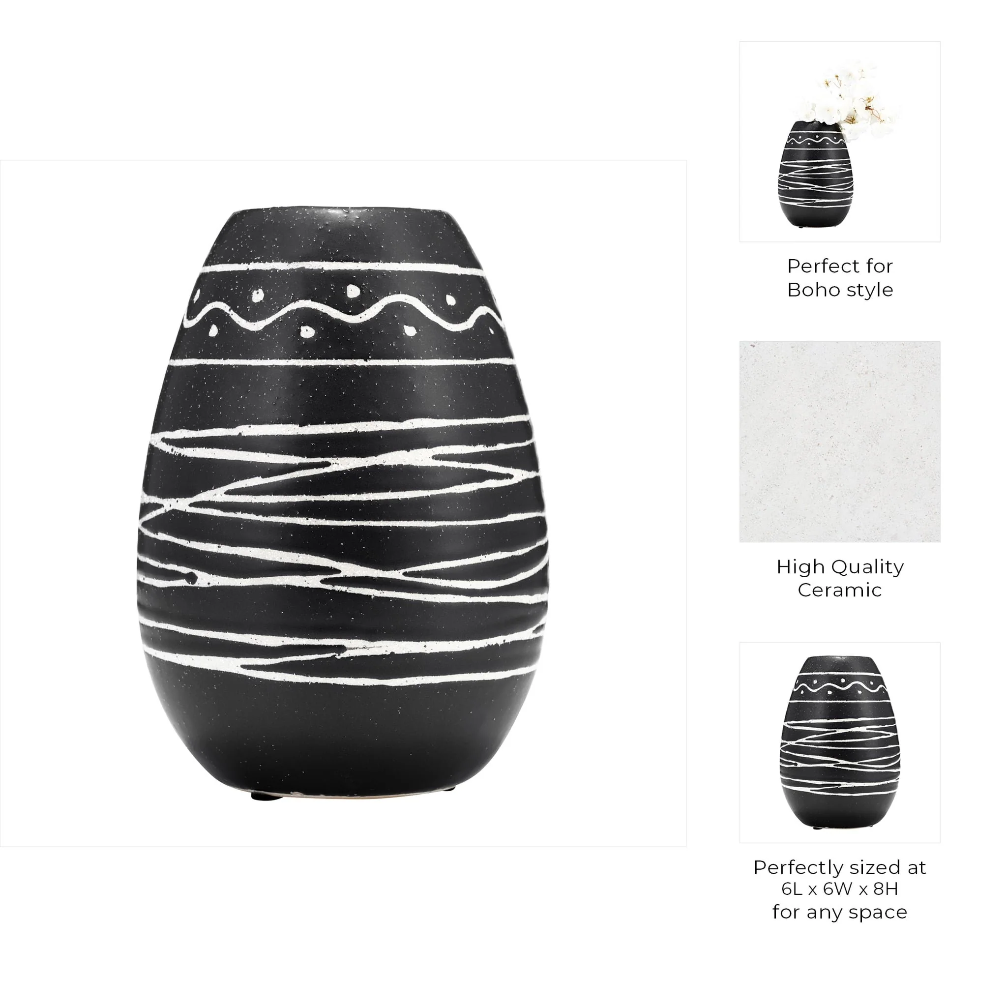 Cer, 8"h Tribal Vase, Black/white - Image 8