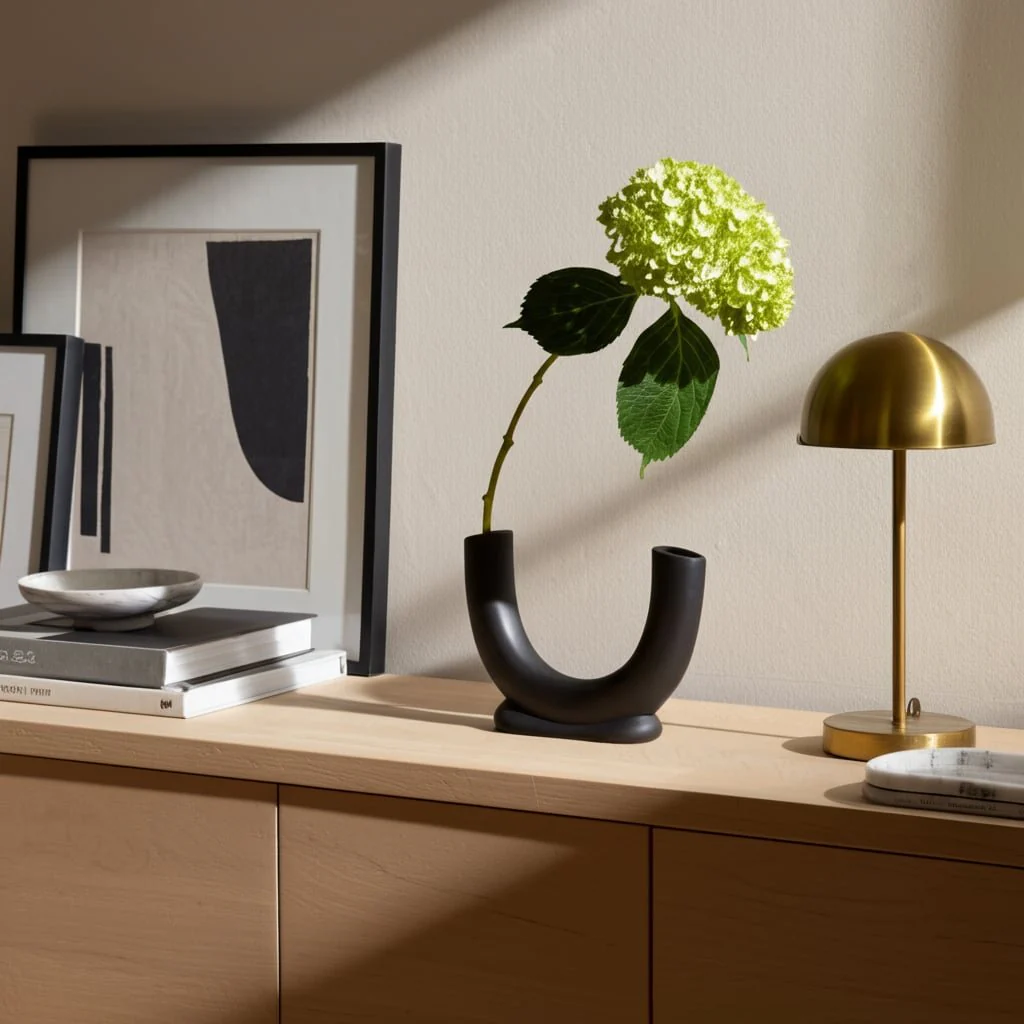 Cer, 8"h U-shaped Vase W/ Base, Black - Image 11