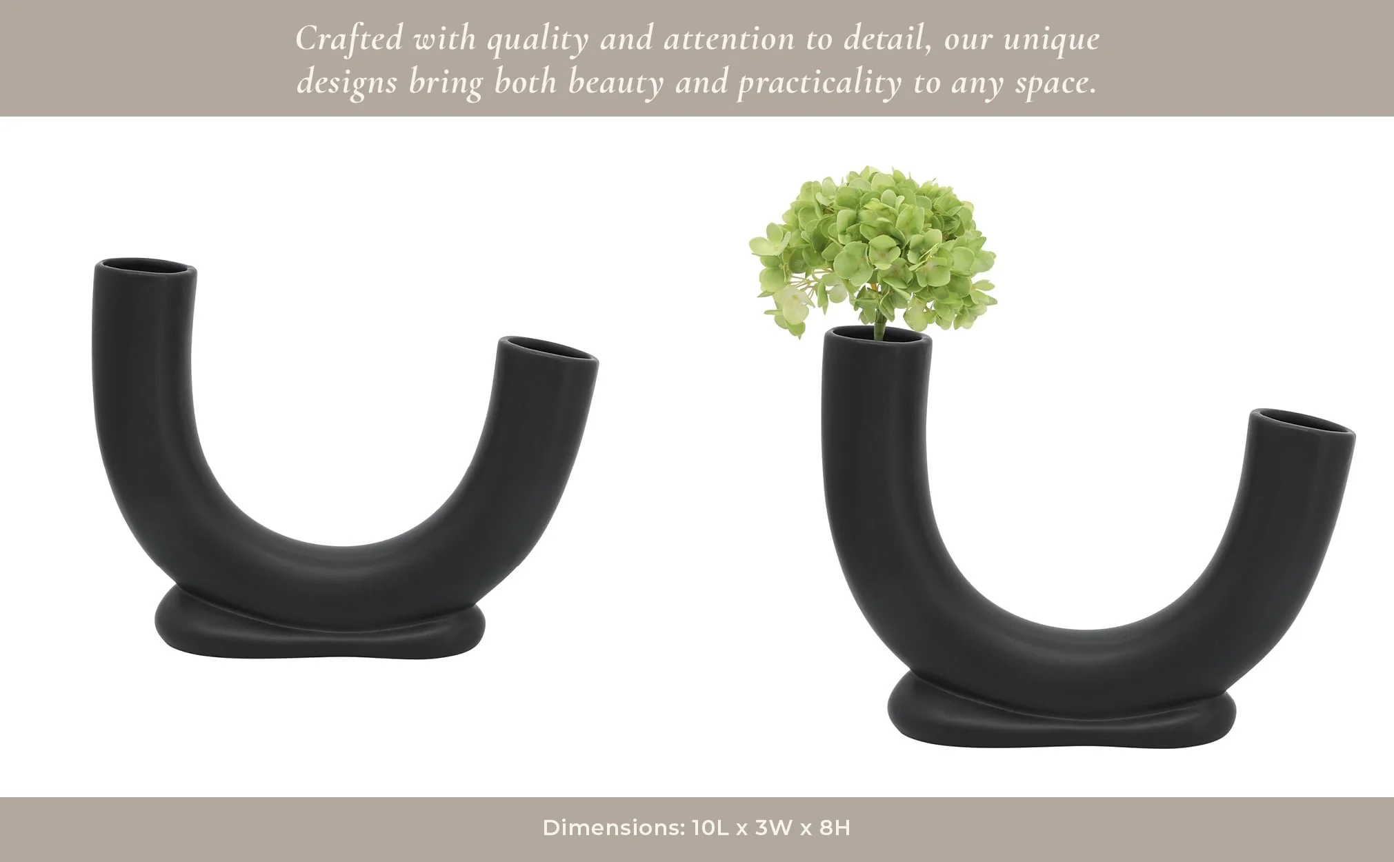 Cer, 8"h U-shaped Vase W/ Base, Black - Image 14