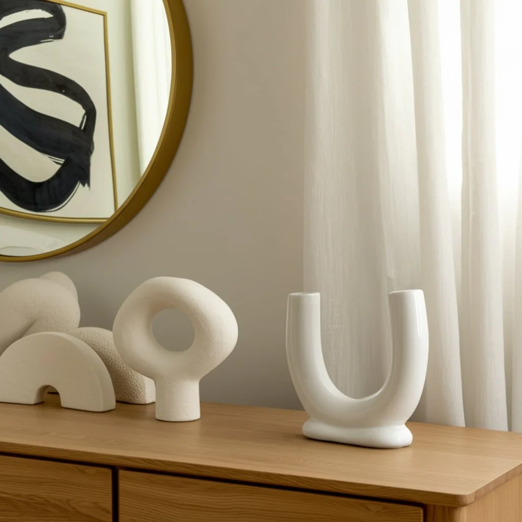 Cer, 8"h U-shaped Vase W/ Base, White - Image 11