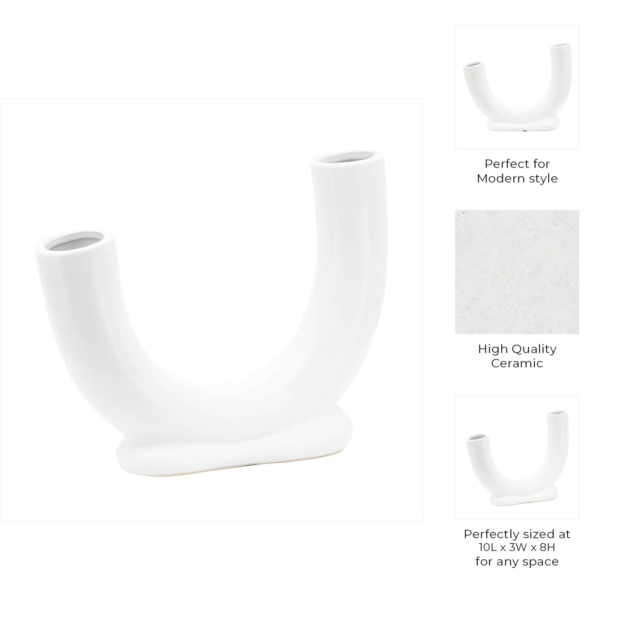 Cer, 8"h U-shaped Vase W/ Base, White - Image 9