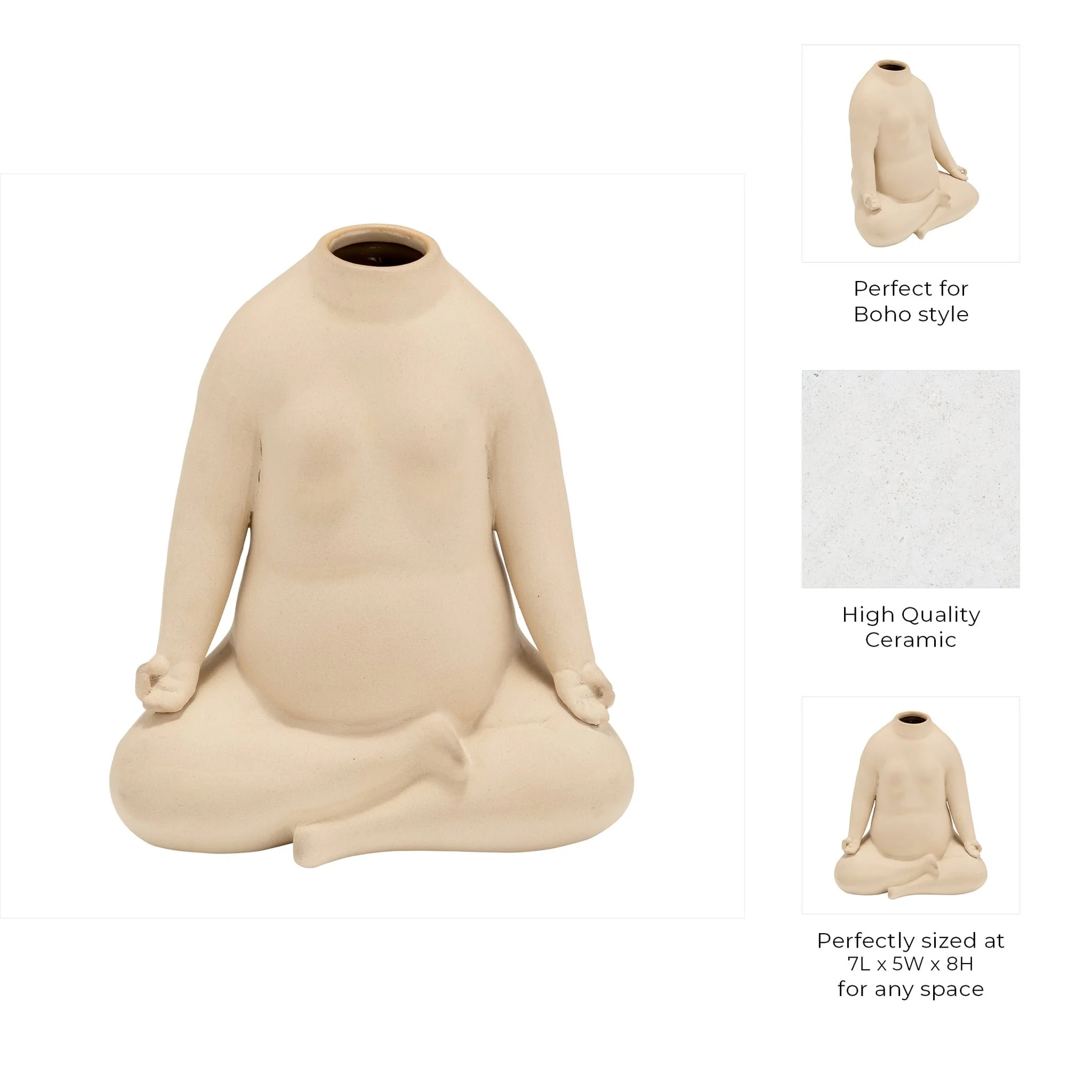 Cer, 8"h  Woman Body Flower Vase, Cream - Image 10