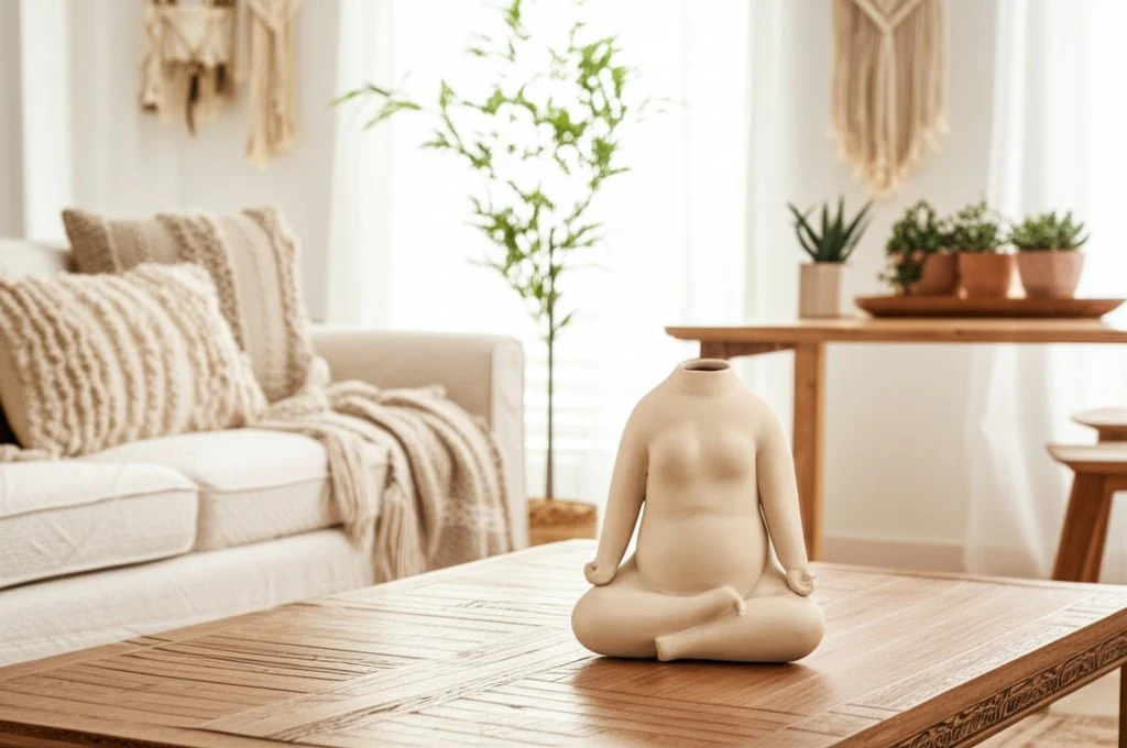 Cer, 8"h  Woman Body Flower Vase, Cream - Image 14