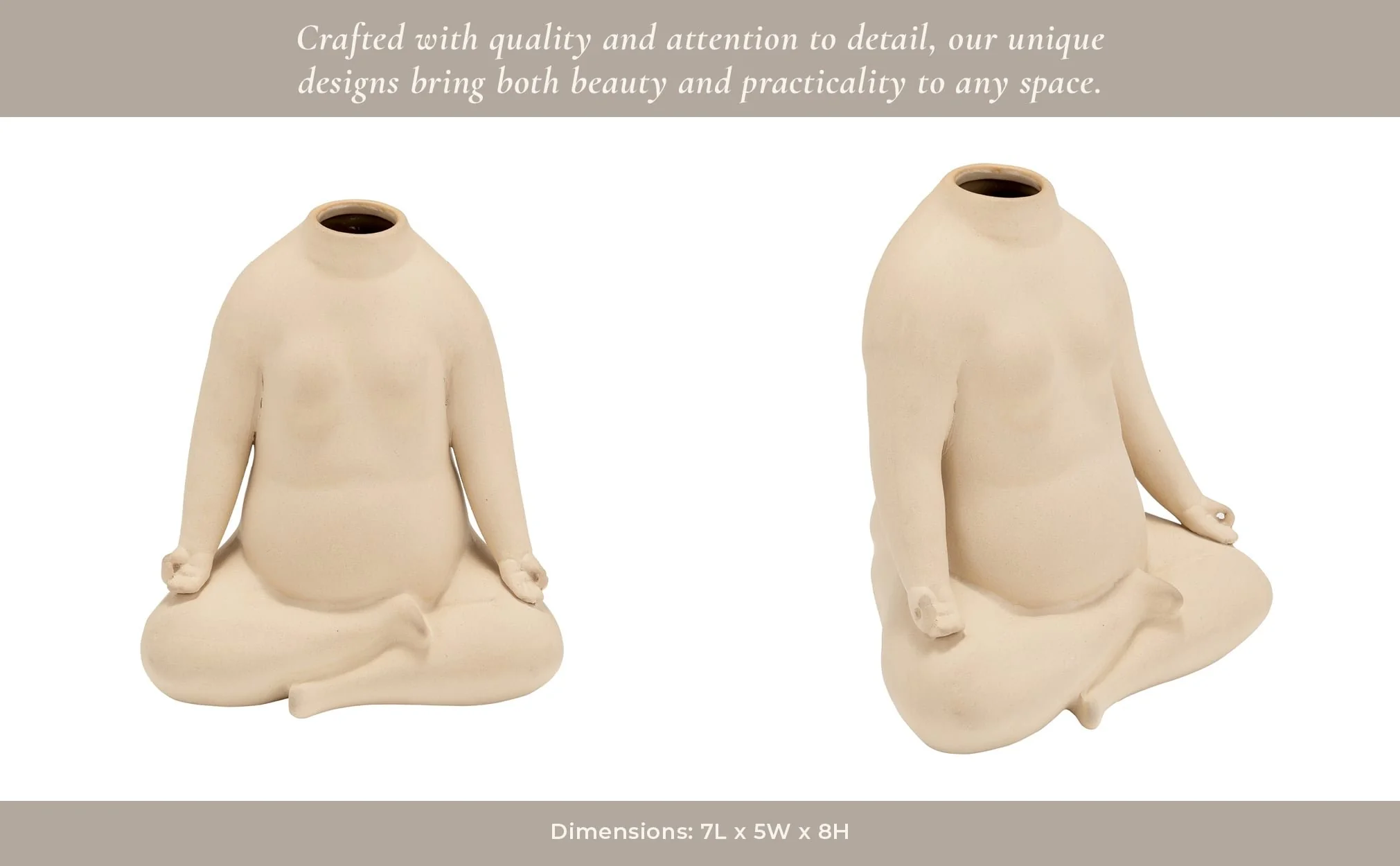 Cer, 8"h  Woman Body Flower Vase, Cream - Image 15