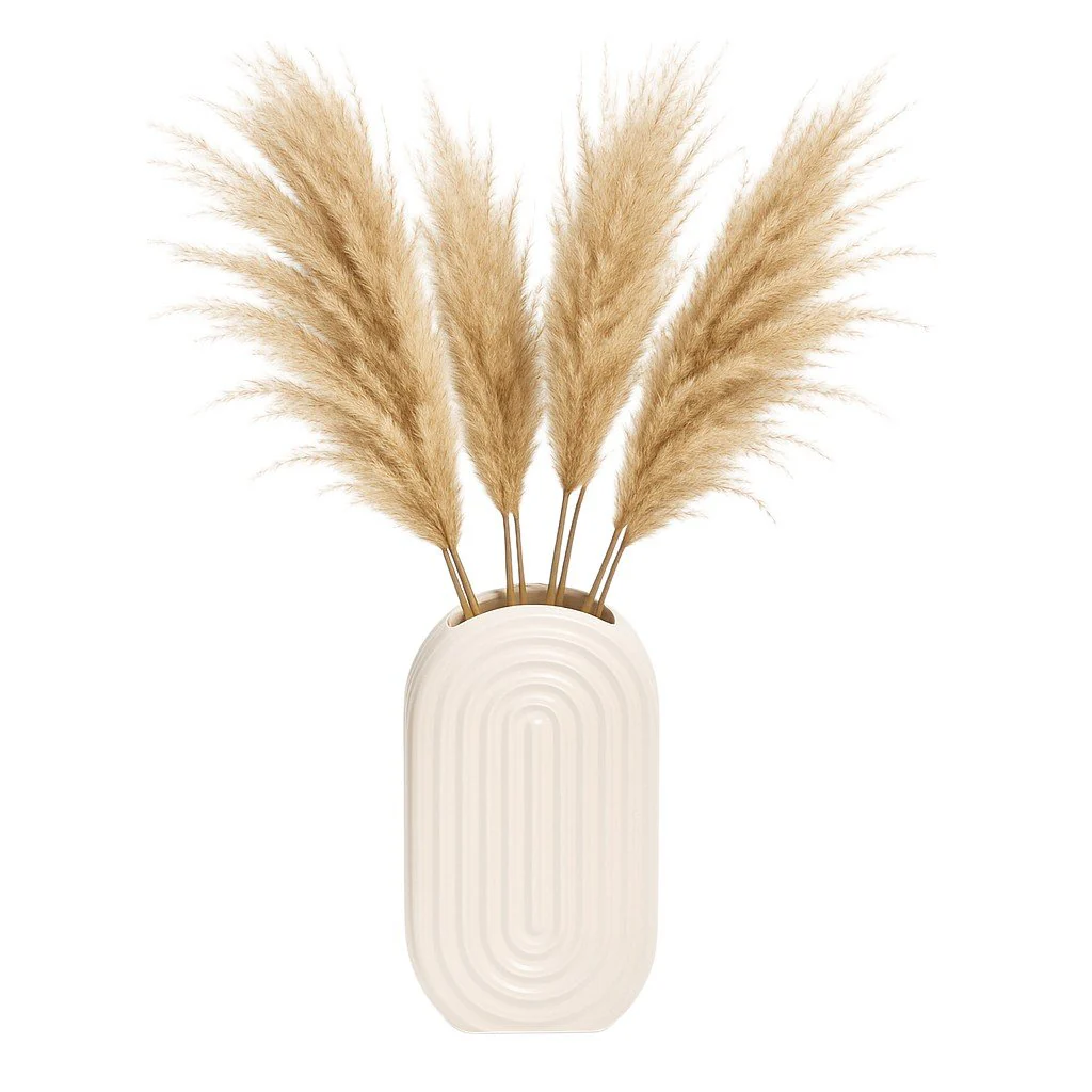 Cer, 9" Oval Ridged Vase, White - Image 2