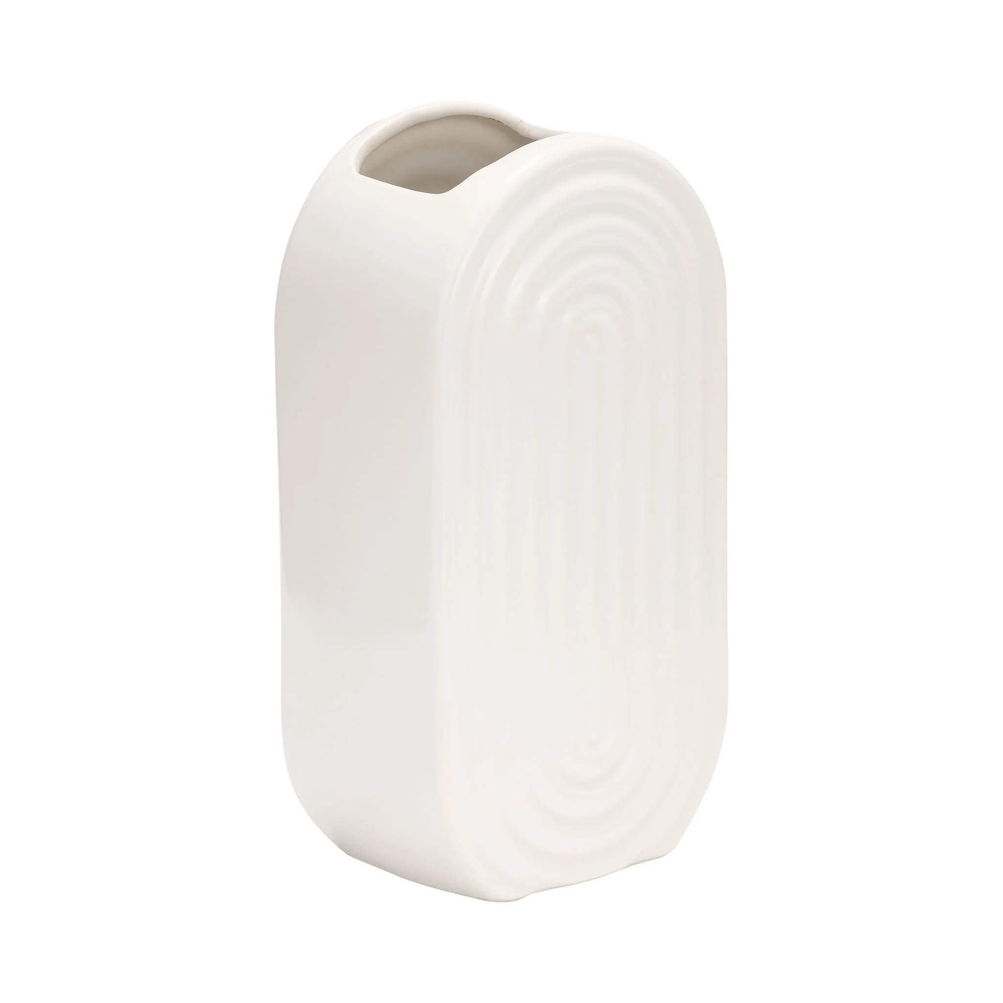 Cer, 9" Oval Ridged Vase, White - Image 3