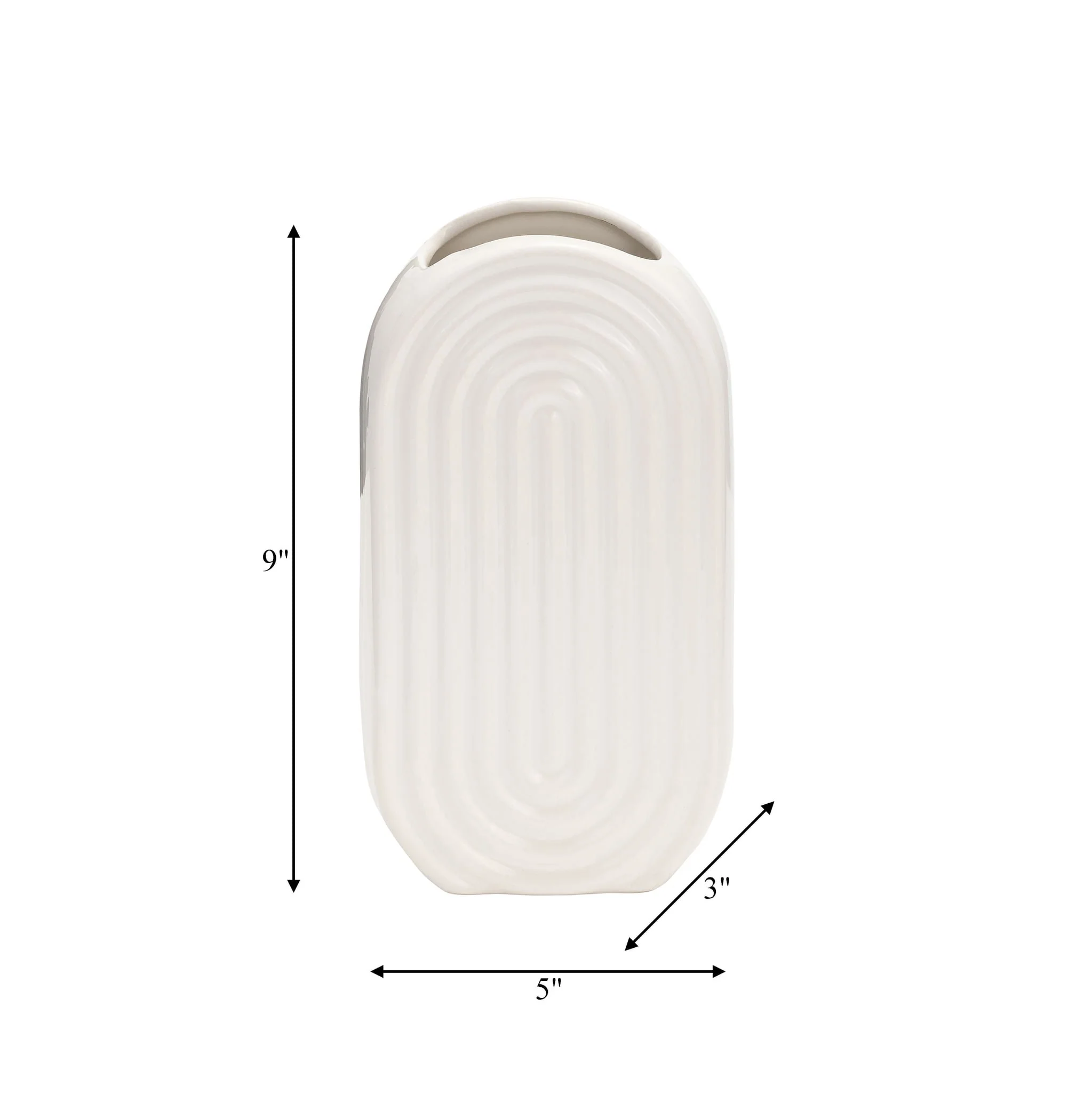 Cer, 9" Oval Ridged Vase, White - Image 8