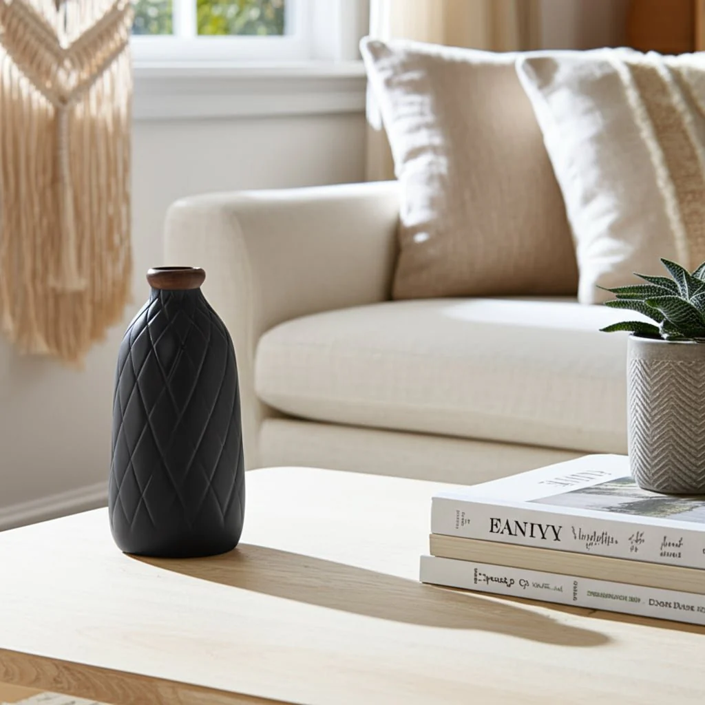 Cer, 9" Plaid Textured Vase, Black - Image 13