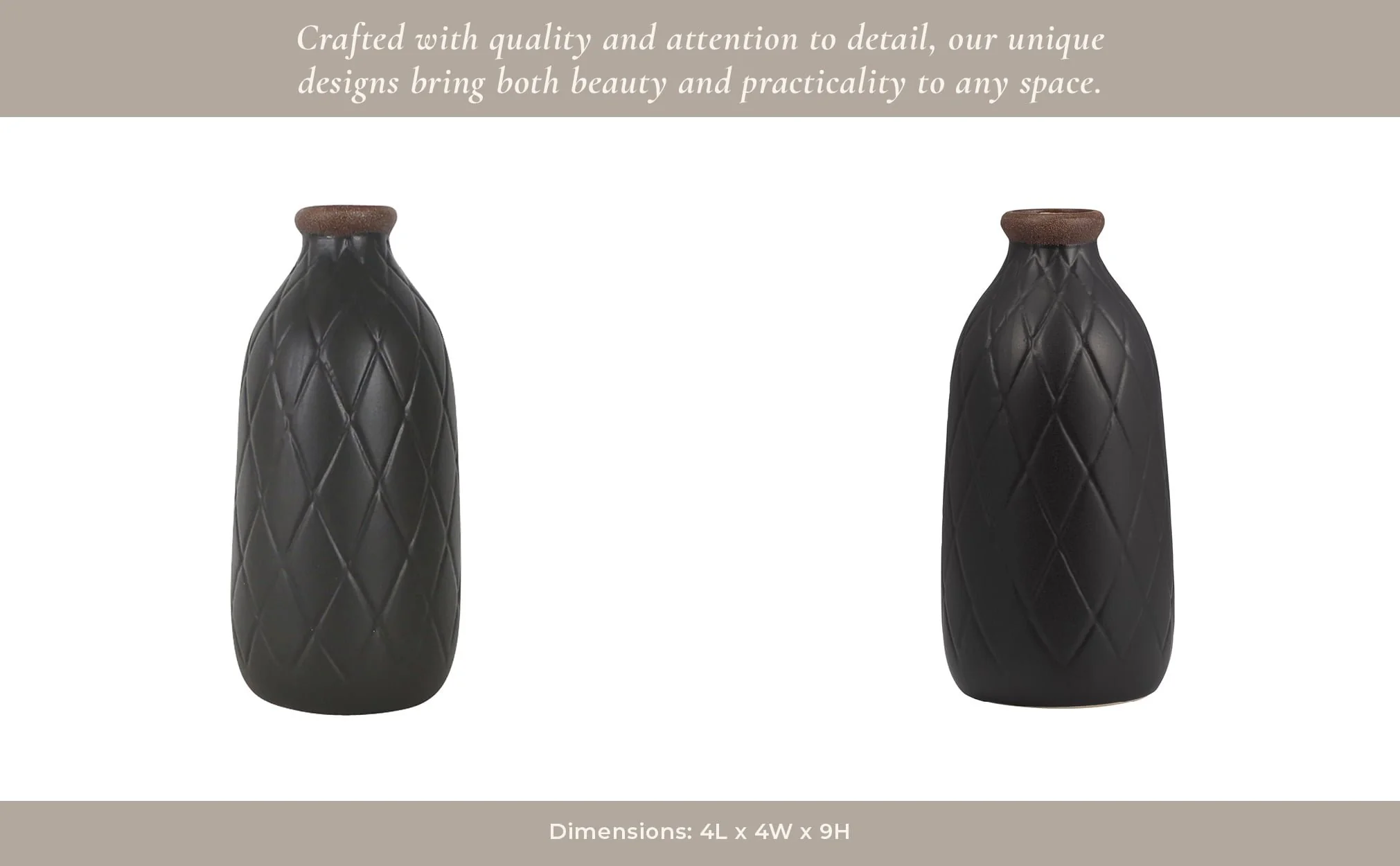 Cer, 9" Plaid Textured Vase, Black - Image 15