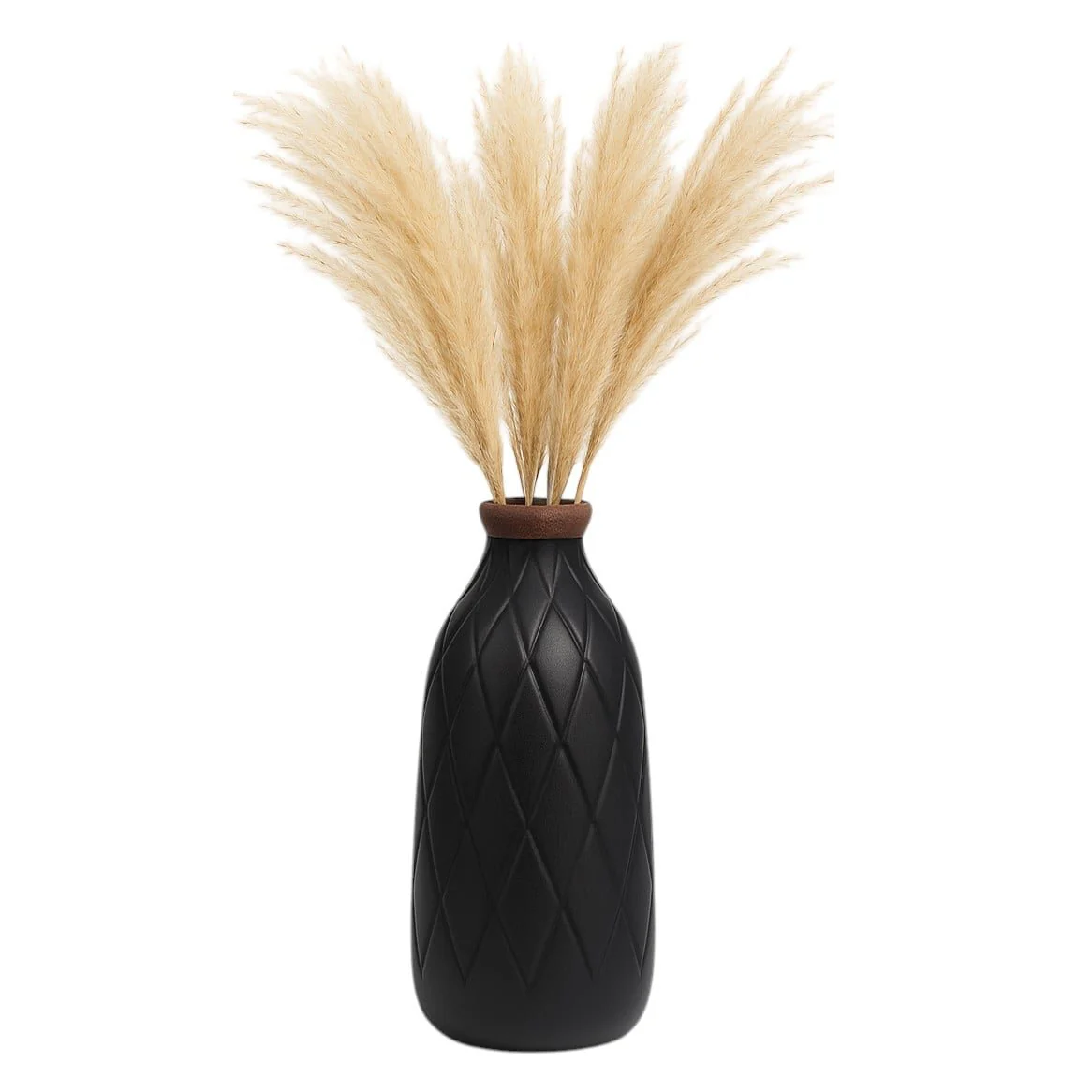 Cer, 9" Plaid Textured Vase, Black - Image 2