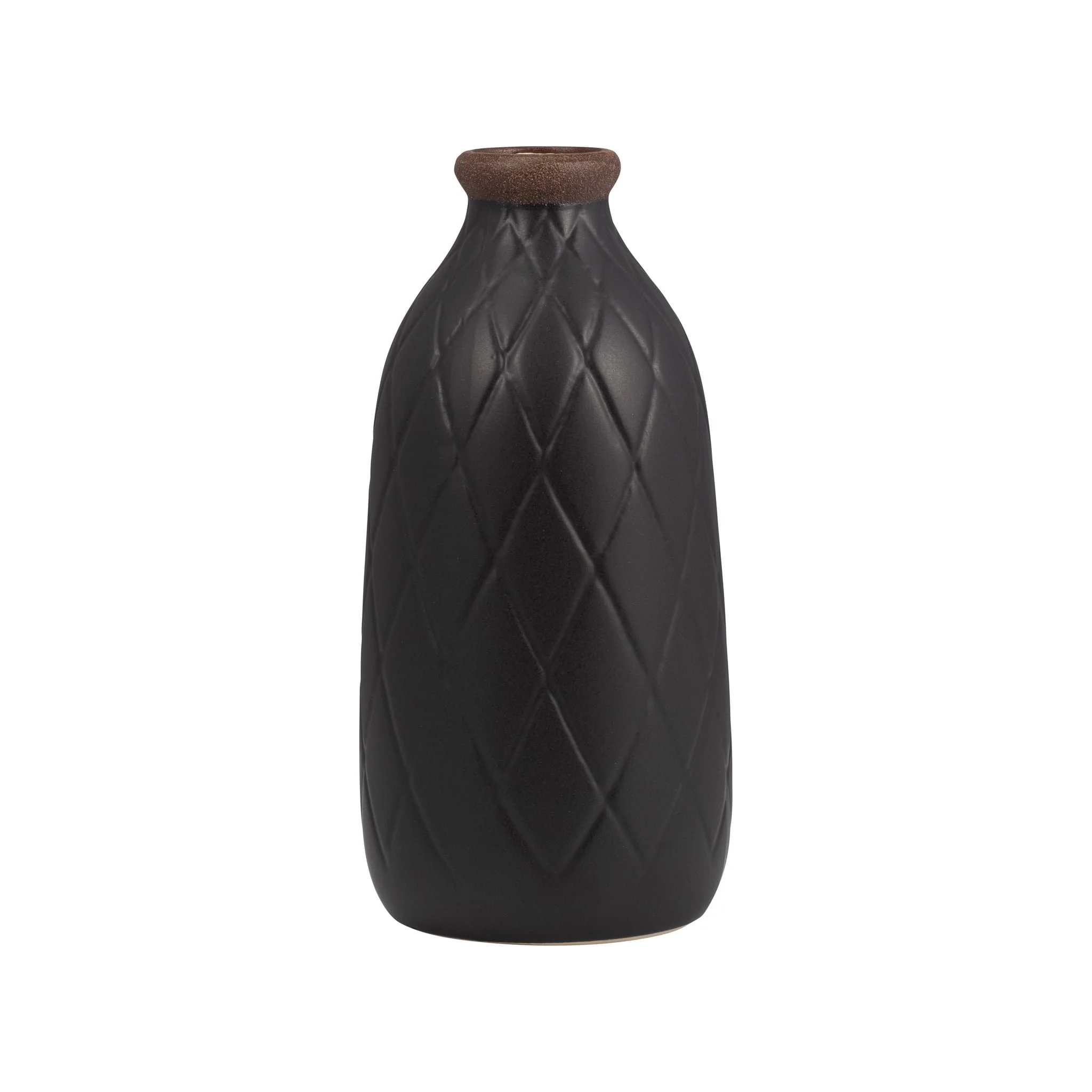 Cer, 9" Plaid Textured Vase, Black - Image 3