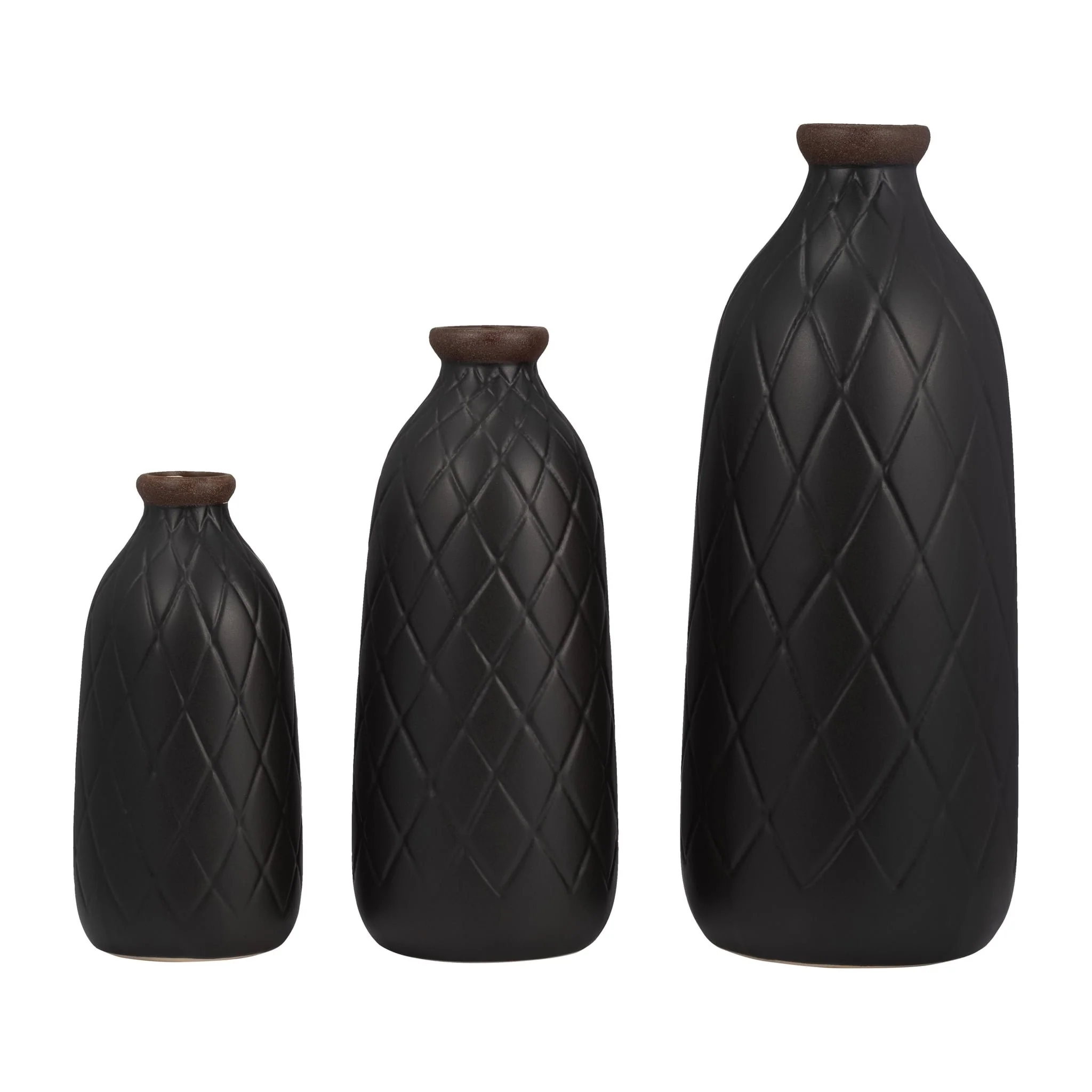 Cer, 9" Plaid Textured Vase, Black - Image 8