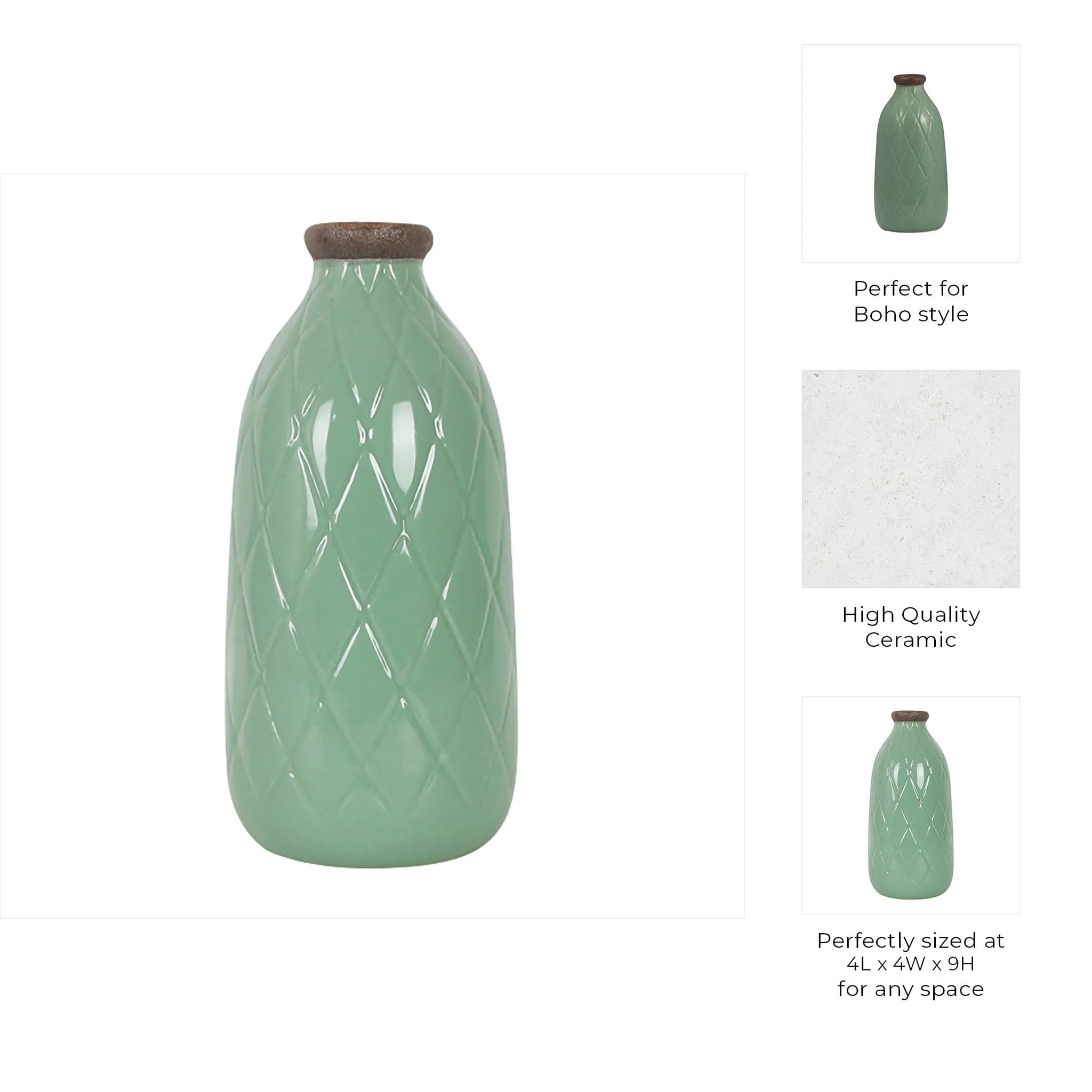 Cer, 9" Plaid Textured Vase, Dark Sage - Image 10