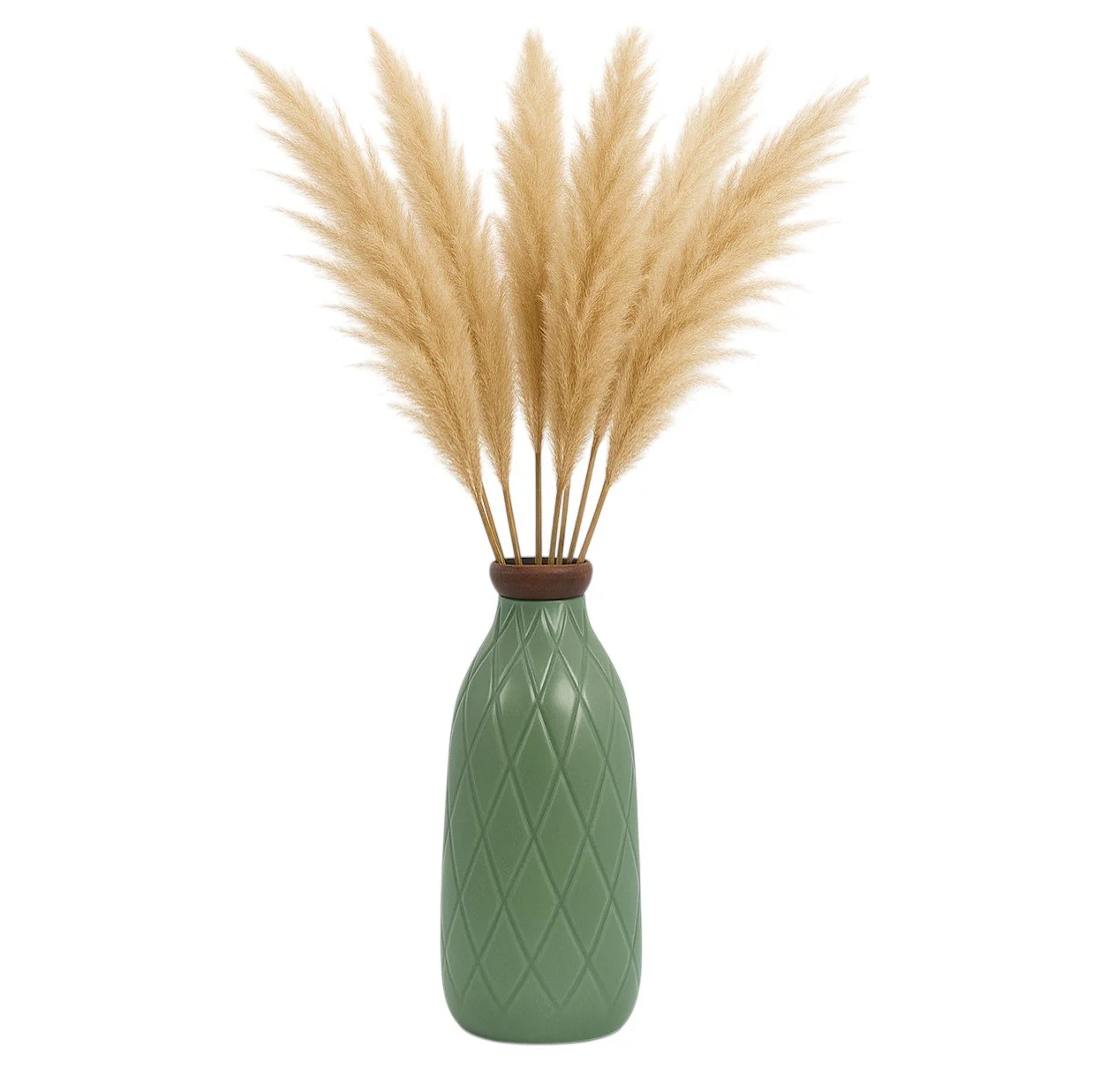 Cer, 9" Plaid Textured Vase, Dark Sage - Image 2