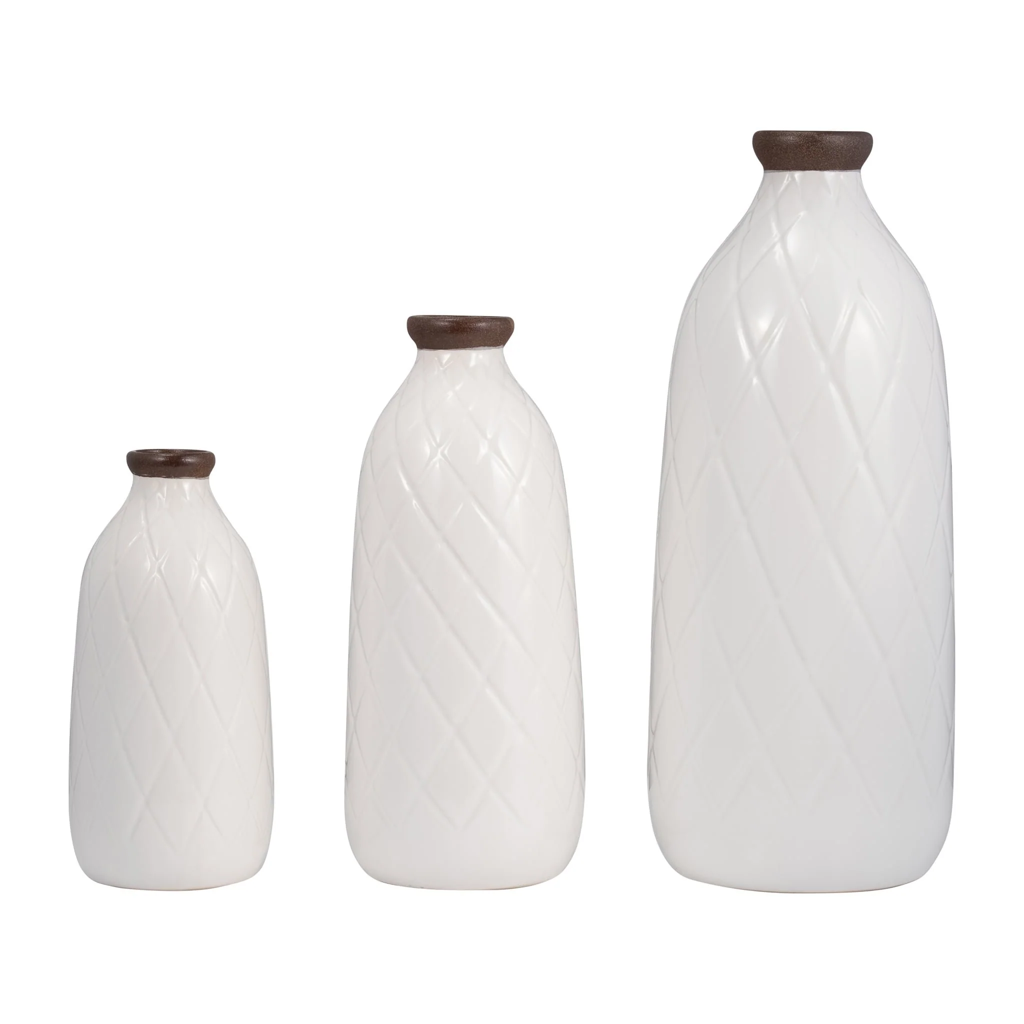 Cer, 9" Plaid Textured Vase, White - Image 8