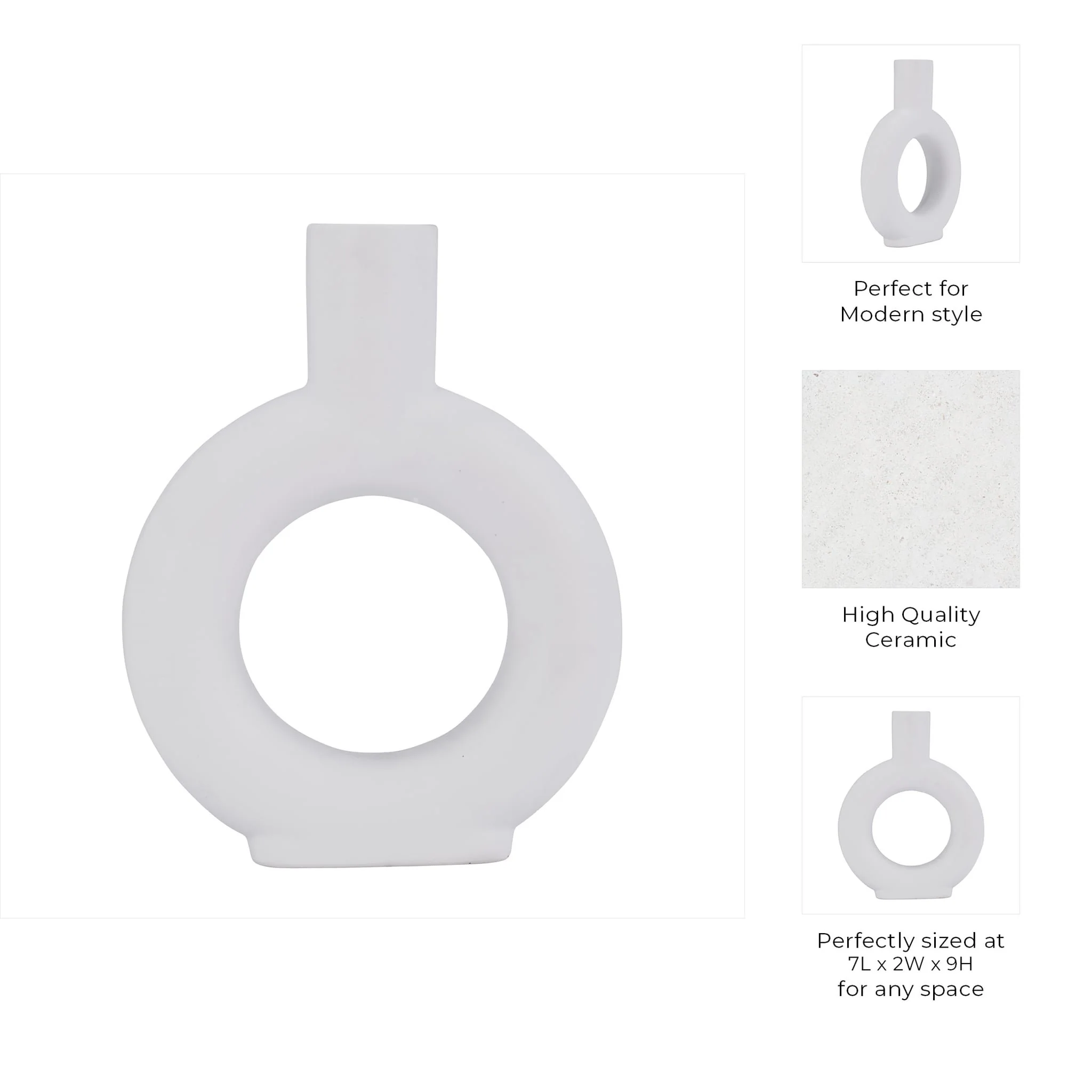 Cer, 9" Round Cut-out Vase, White - Image 9