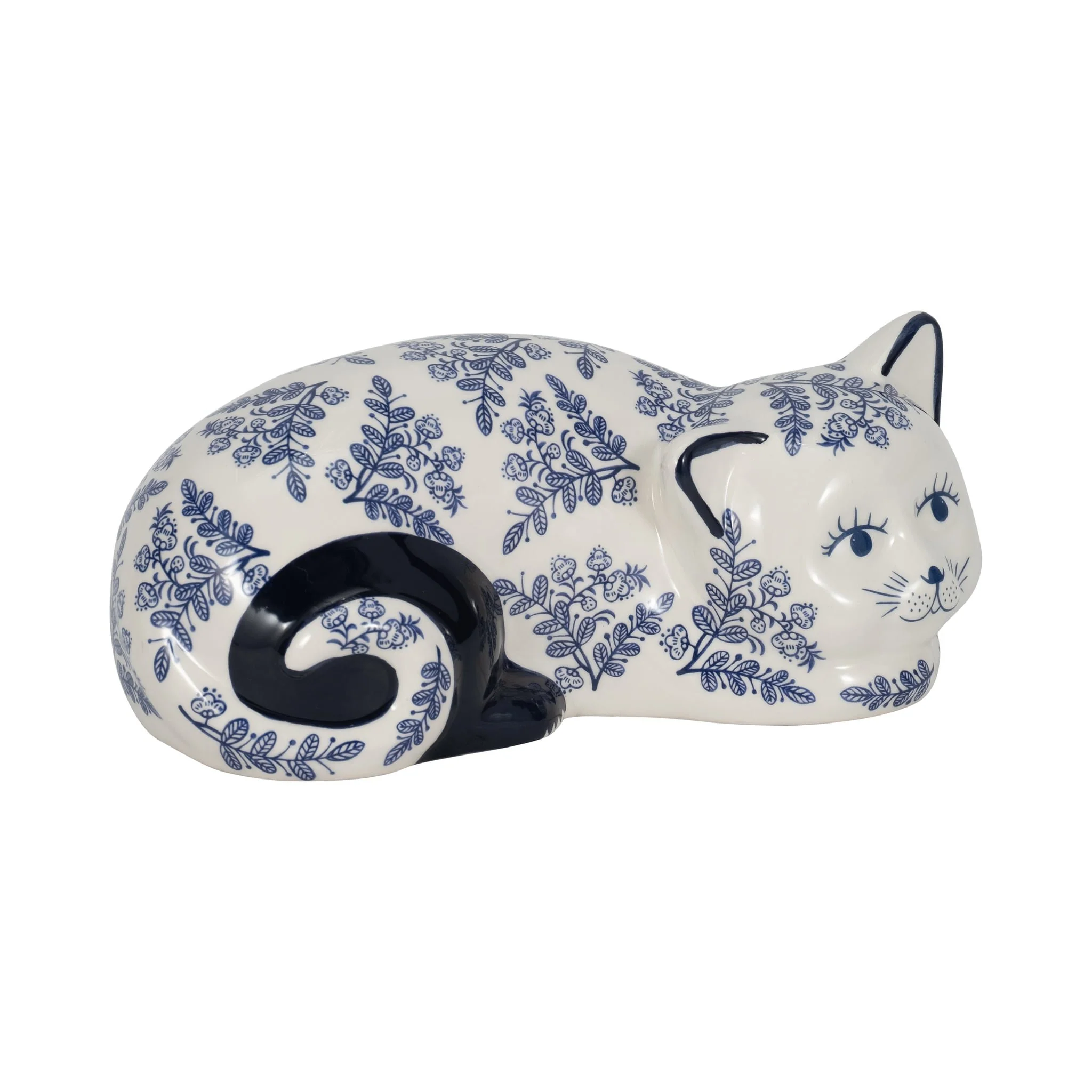 Cer, 9" Sleeping Chinoiserie Cat, Blue/white - Image 2