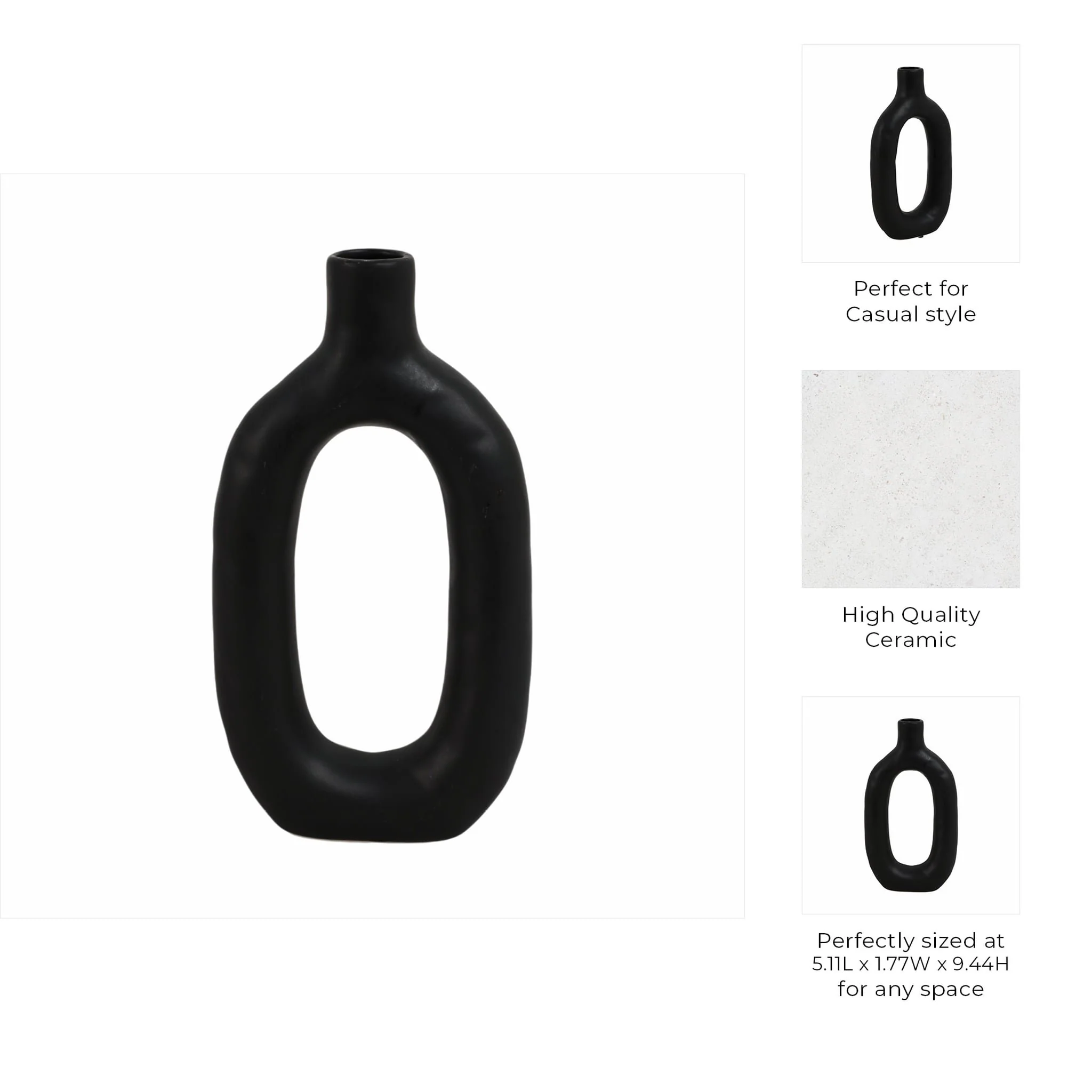 Cer, 9" Textured Cut-out Vase, Black - Image 10