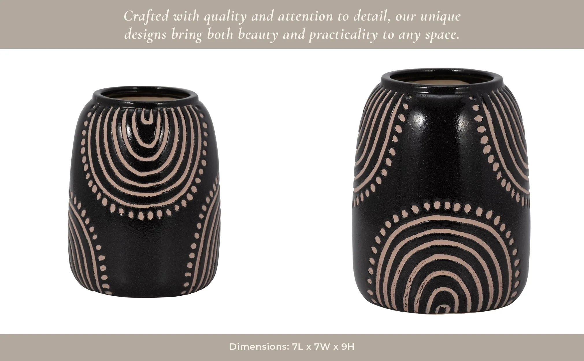 Cer, 9" Tribal Arch Vase, Black/tan - Image 12