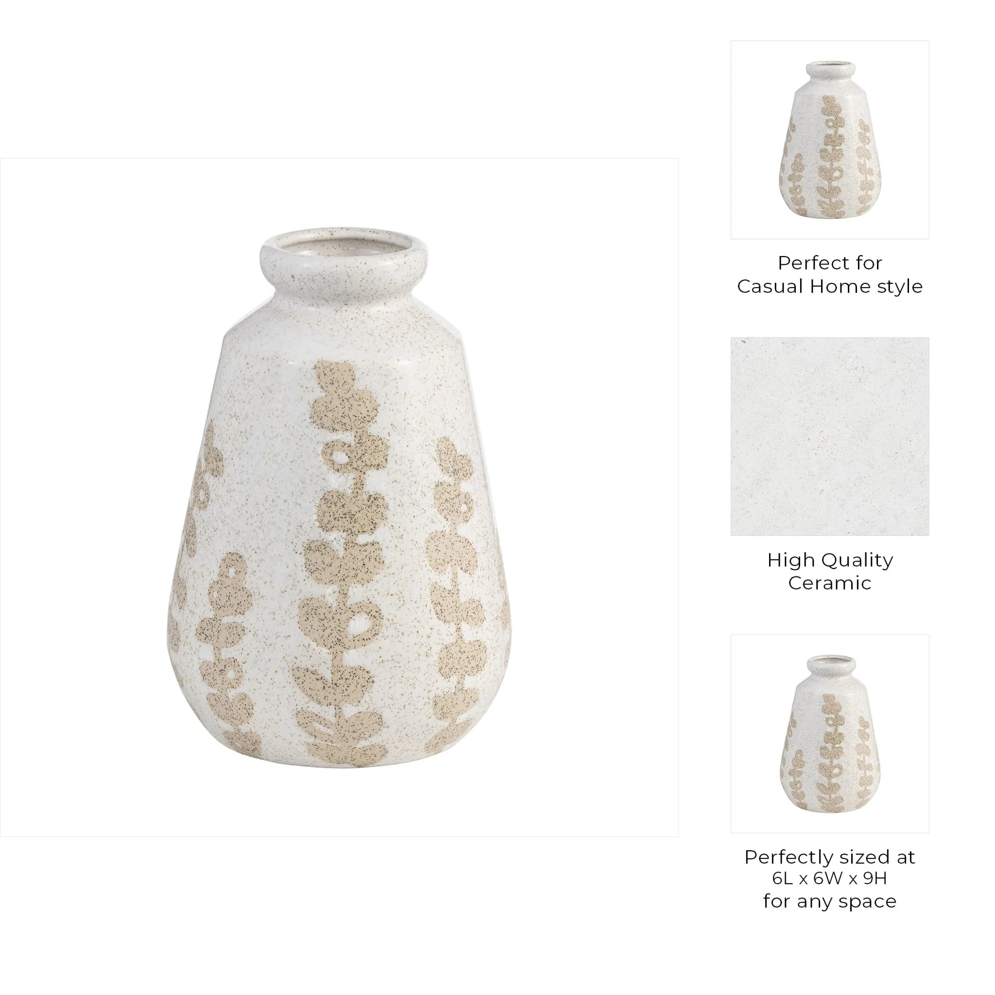 Cer, 9"h Botanical Vase, Ivory - Image 9