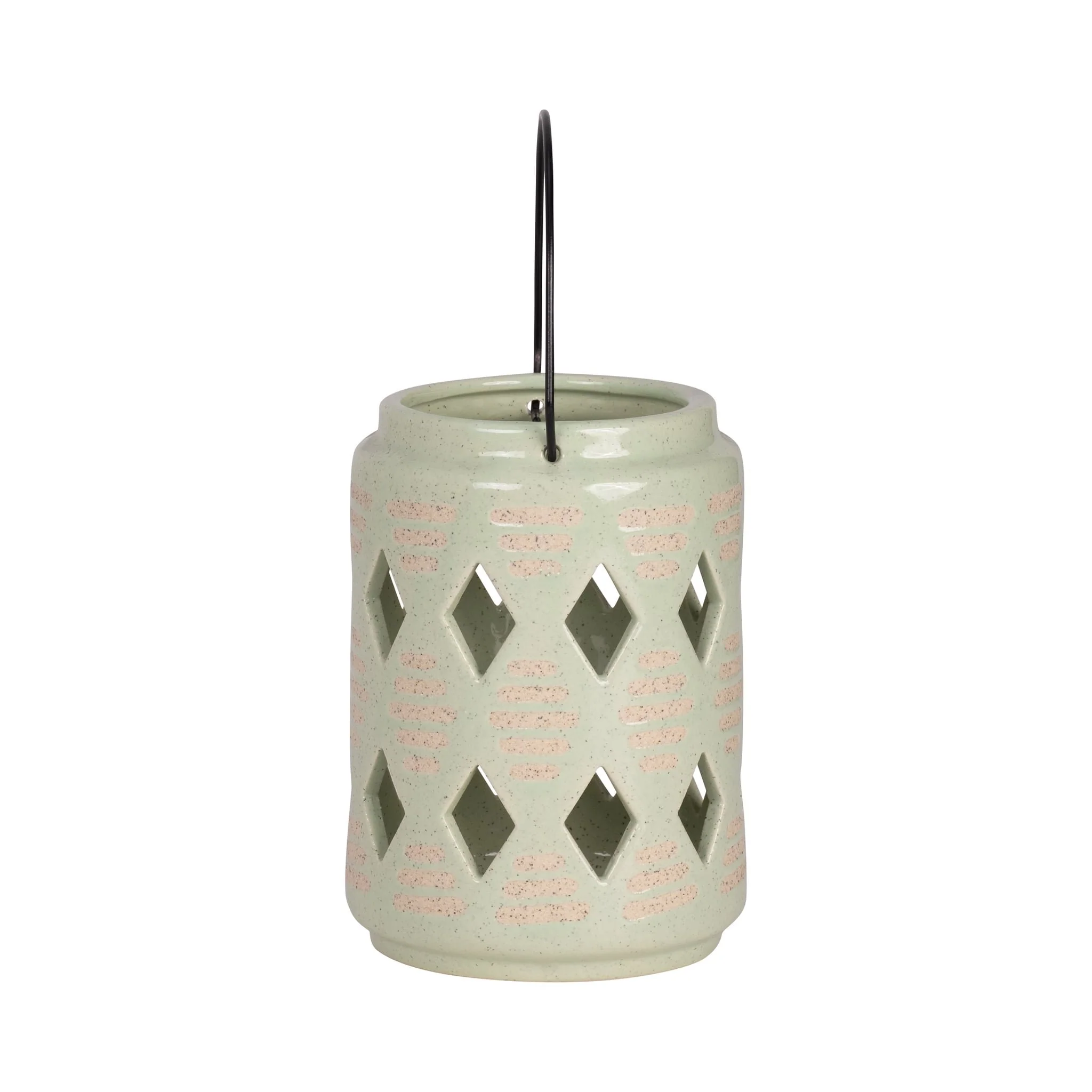 Cer, 9"h Diamond Cut Out Lantern, Cucumber - Image 3