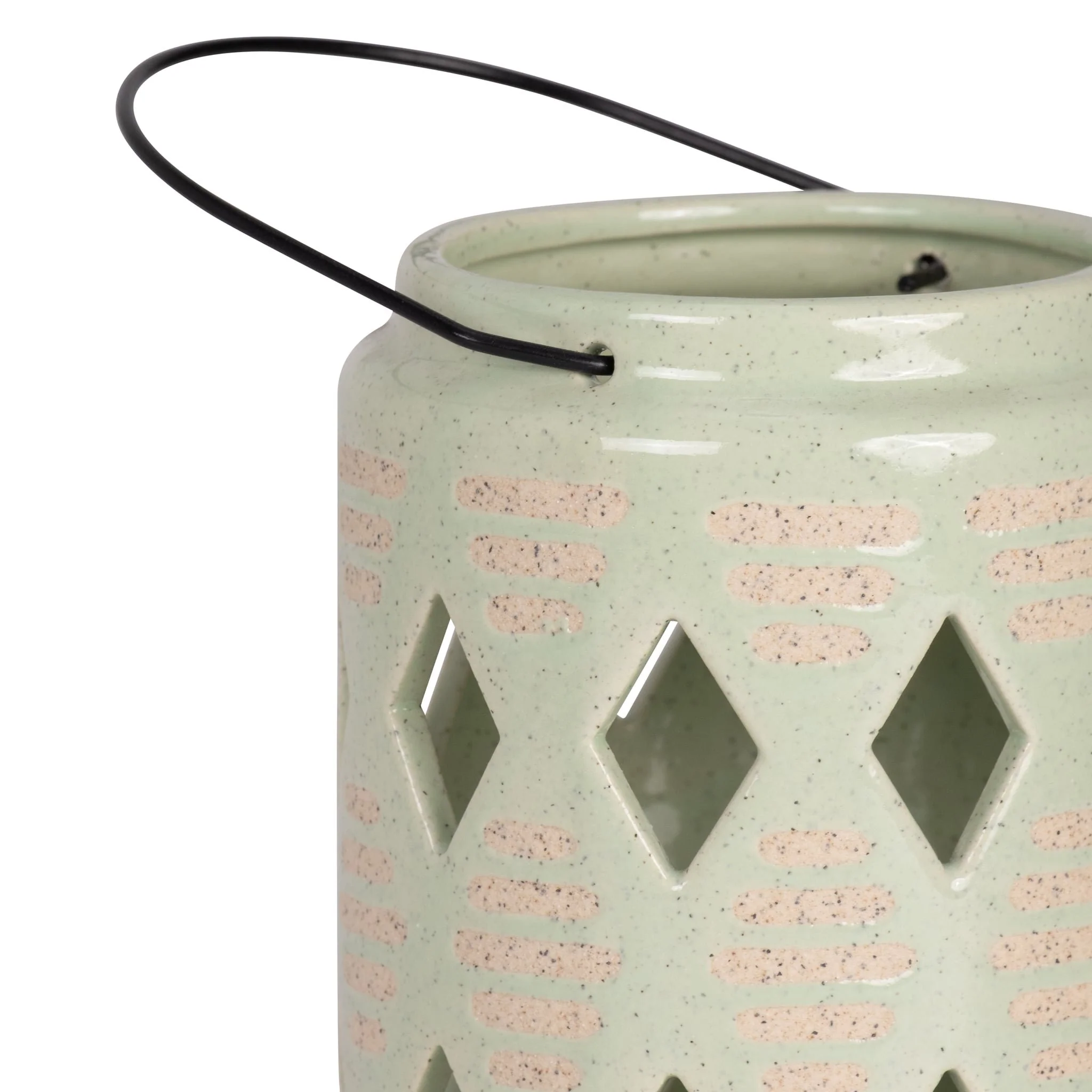 Cer, 9"h Diamond Cut Out Lantern, Cucumber - Image 4