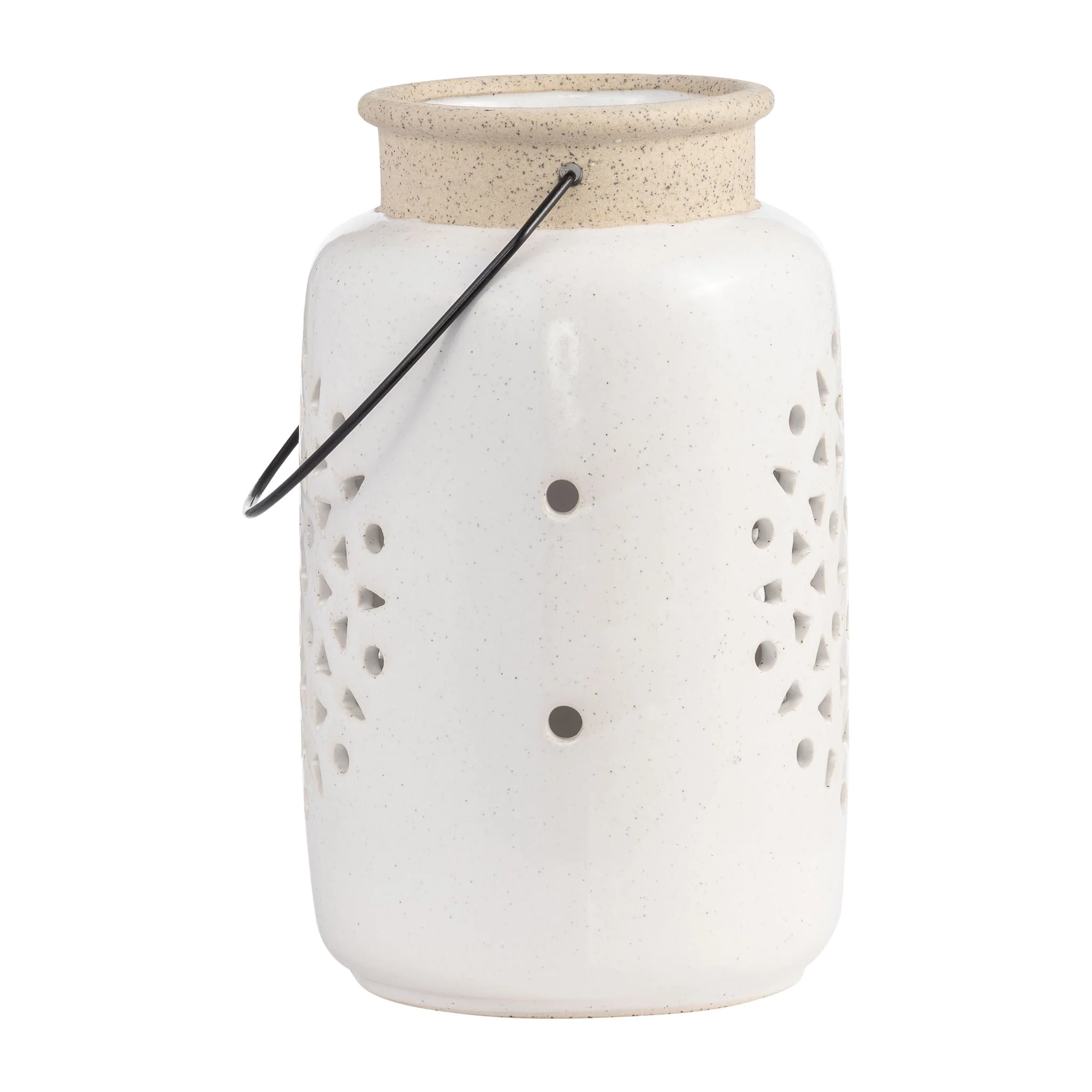 Cer, 9"h Flower Cut Out Lantern, Ivory - Image 3